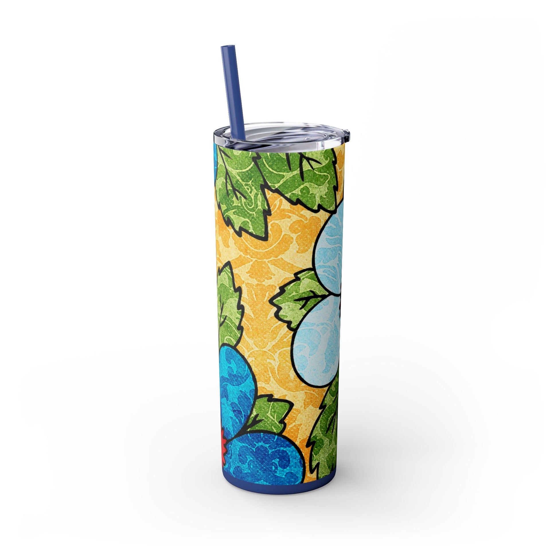 Groovy Yellow Floral Kl Skinny Tumbler with Straw, 20oz, Artsulli - Art is Long, Life is Short, Mug, , , , , , , 