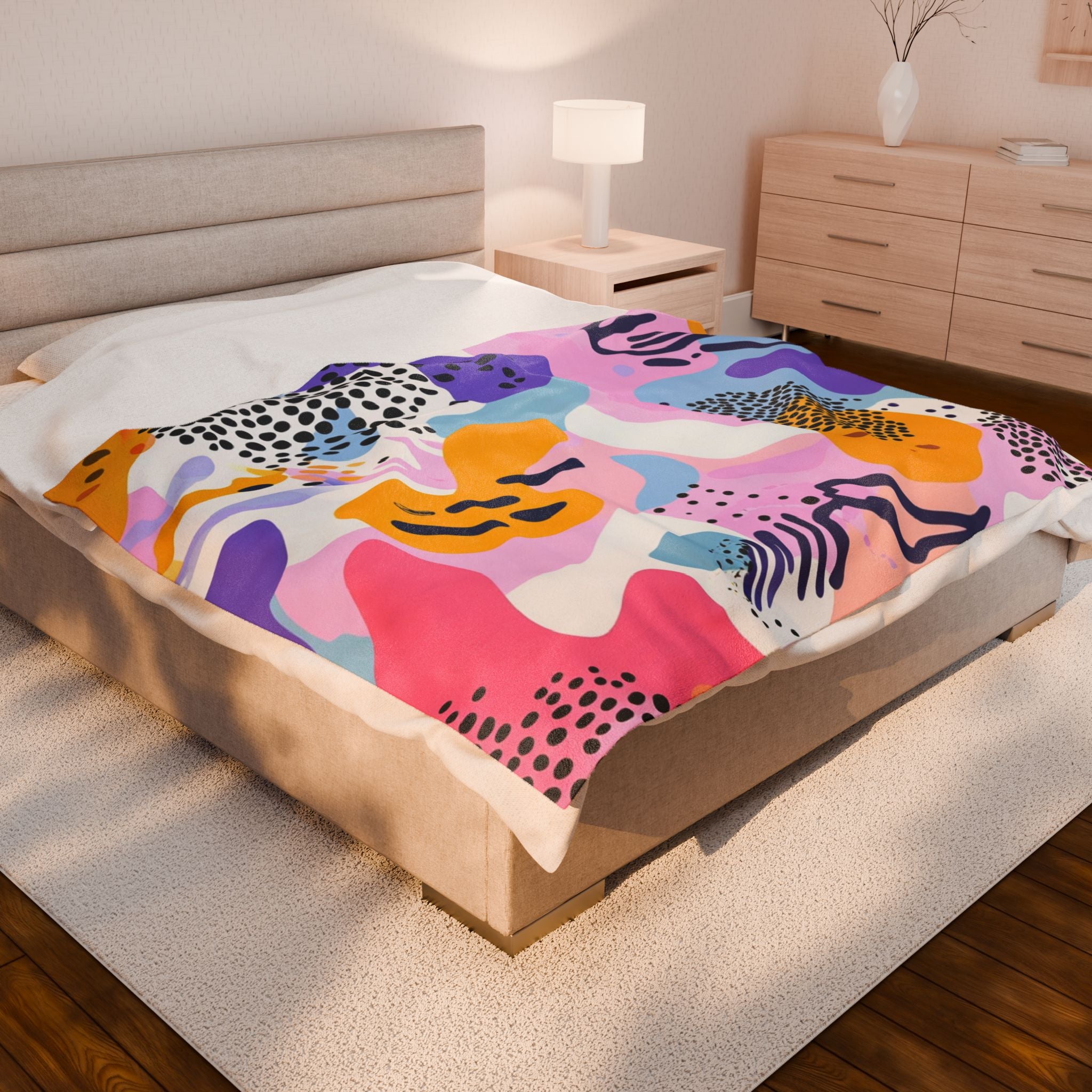 Colorful Abstract Dots and Shapes II Velveteen Plush Blanket, Artsulli - Art is Long, Life is Short, All Over Prints, , , , , , , 