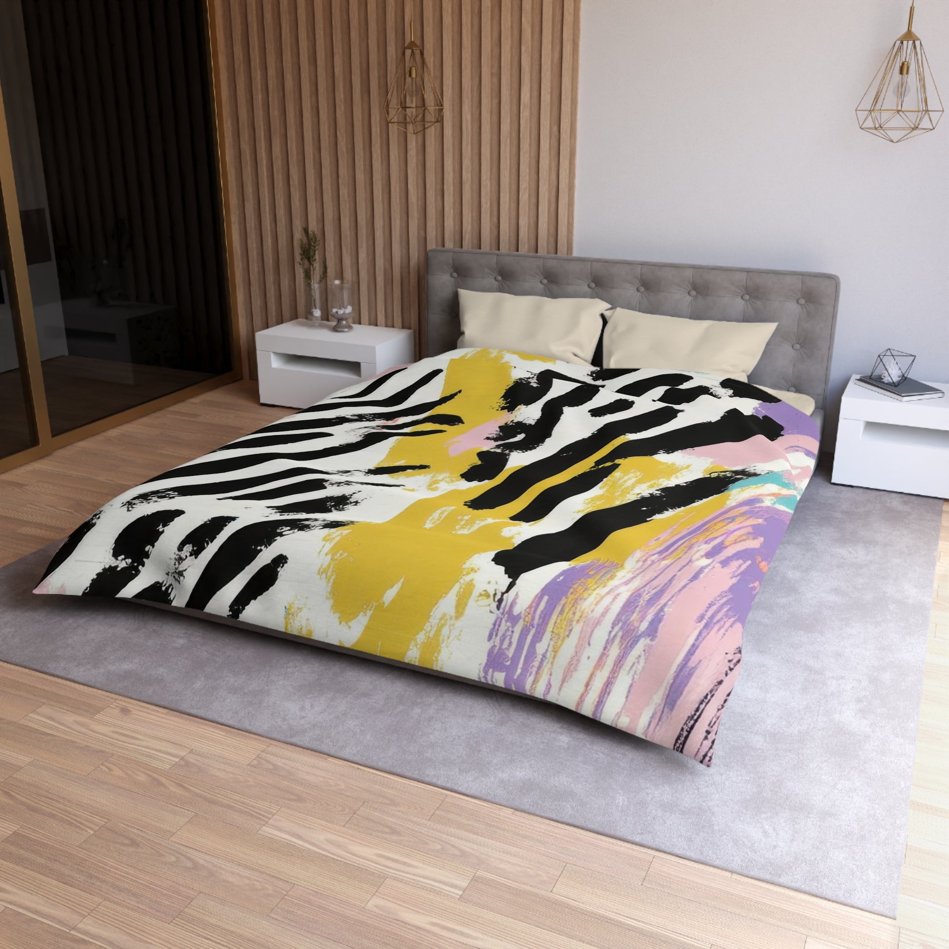 Wild Zebra Stripes x Paint Brush Strokes Multi-Color Microfiber Duvet Cover, Artsulli - Art is Long, Life is Short, Home Decor, , , , , , , 