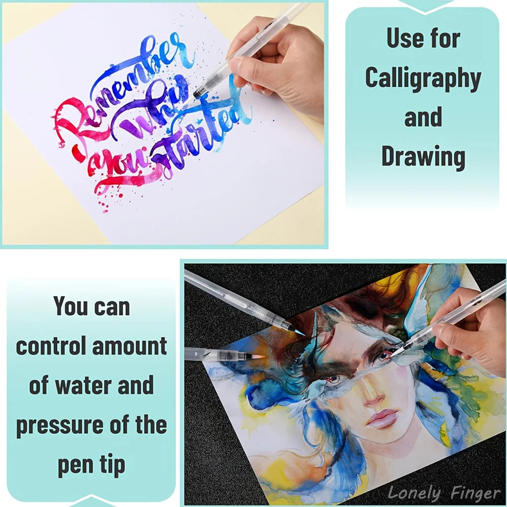 3/36PCS Water Coloring Brush Pens Portable Soft Watercolor Brush for Beginner Painting Drawing Art Supplies 156mm Pointed Head