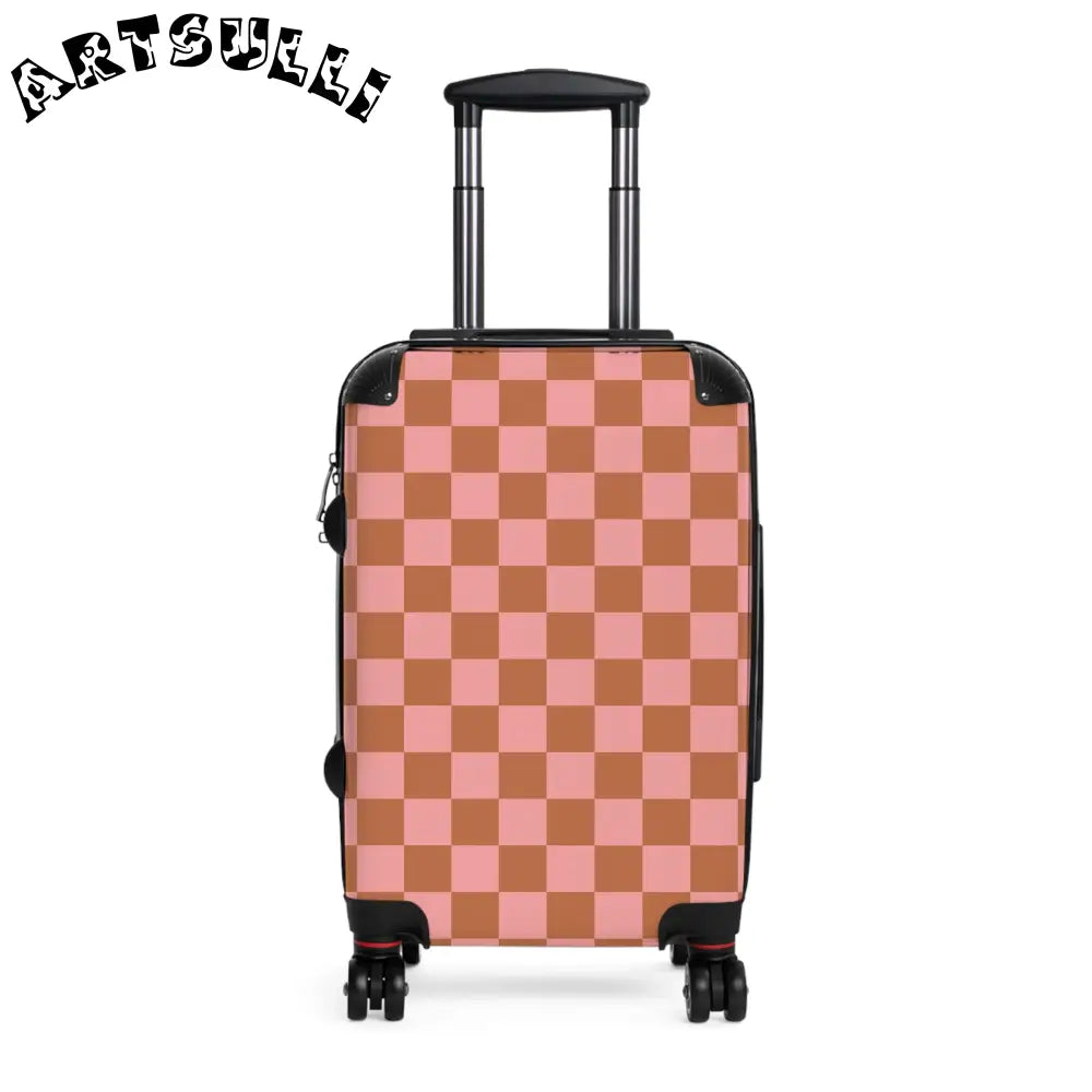 JAKKOUTTHEBXX Pink Checkerboard Art Printed Carry On Luggage 2025