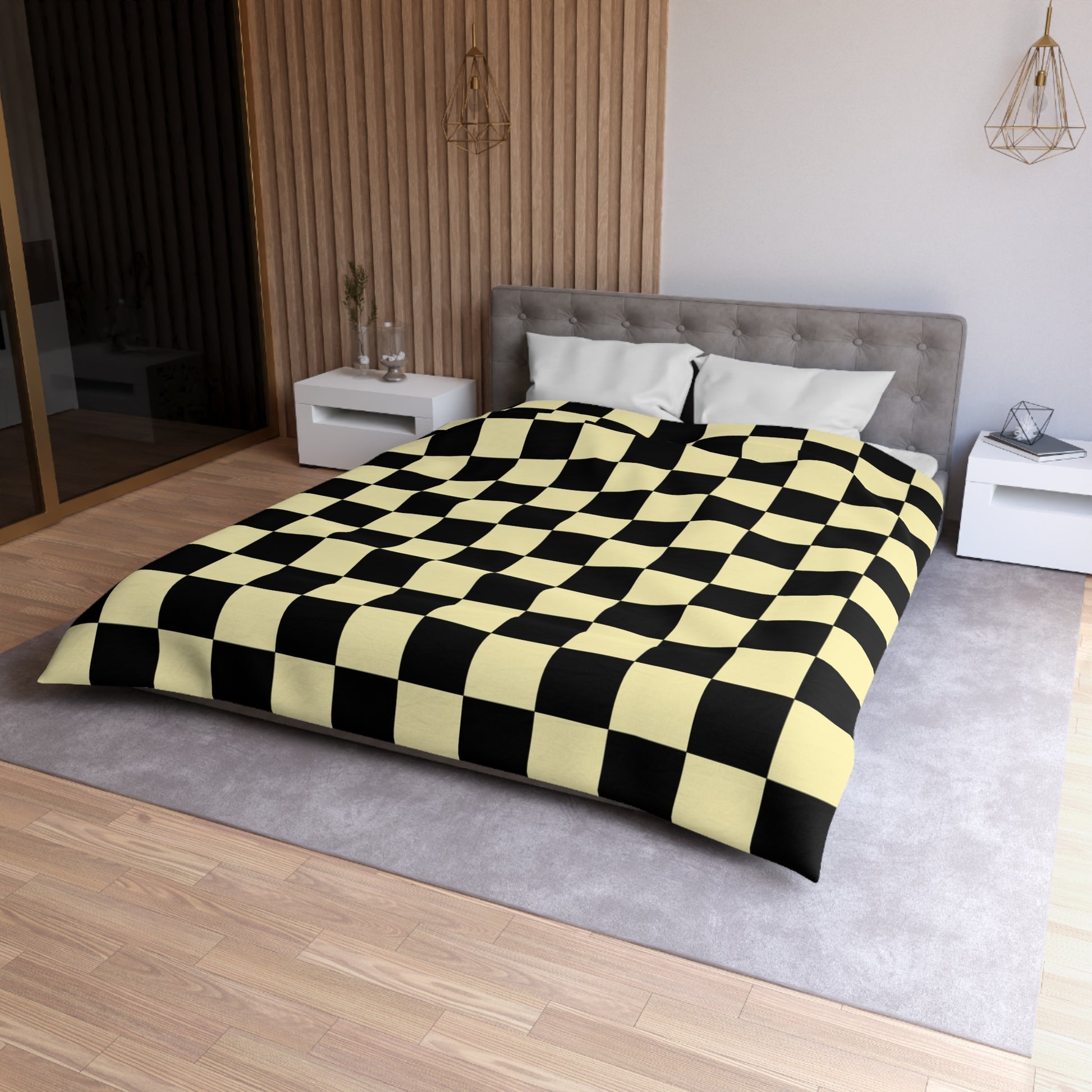 Checkerboard Black and Yellow Microfiber Duvet Cover, Artsulli - Art is Long, Life is Short, Home Decor, , , , , , , 