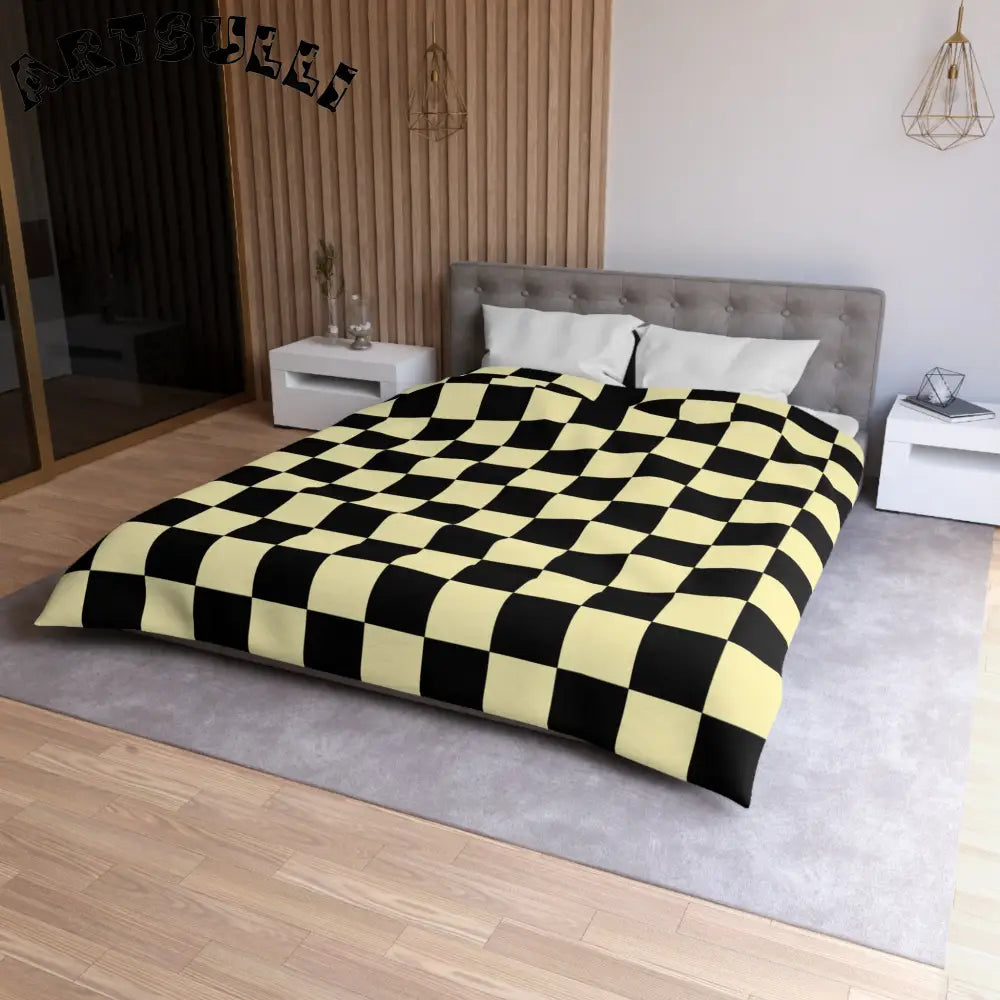 JAKKOUTTHEBXX Checkerboard Black and Yellow Microfiber Duvet Cover