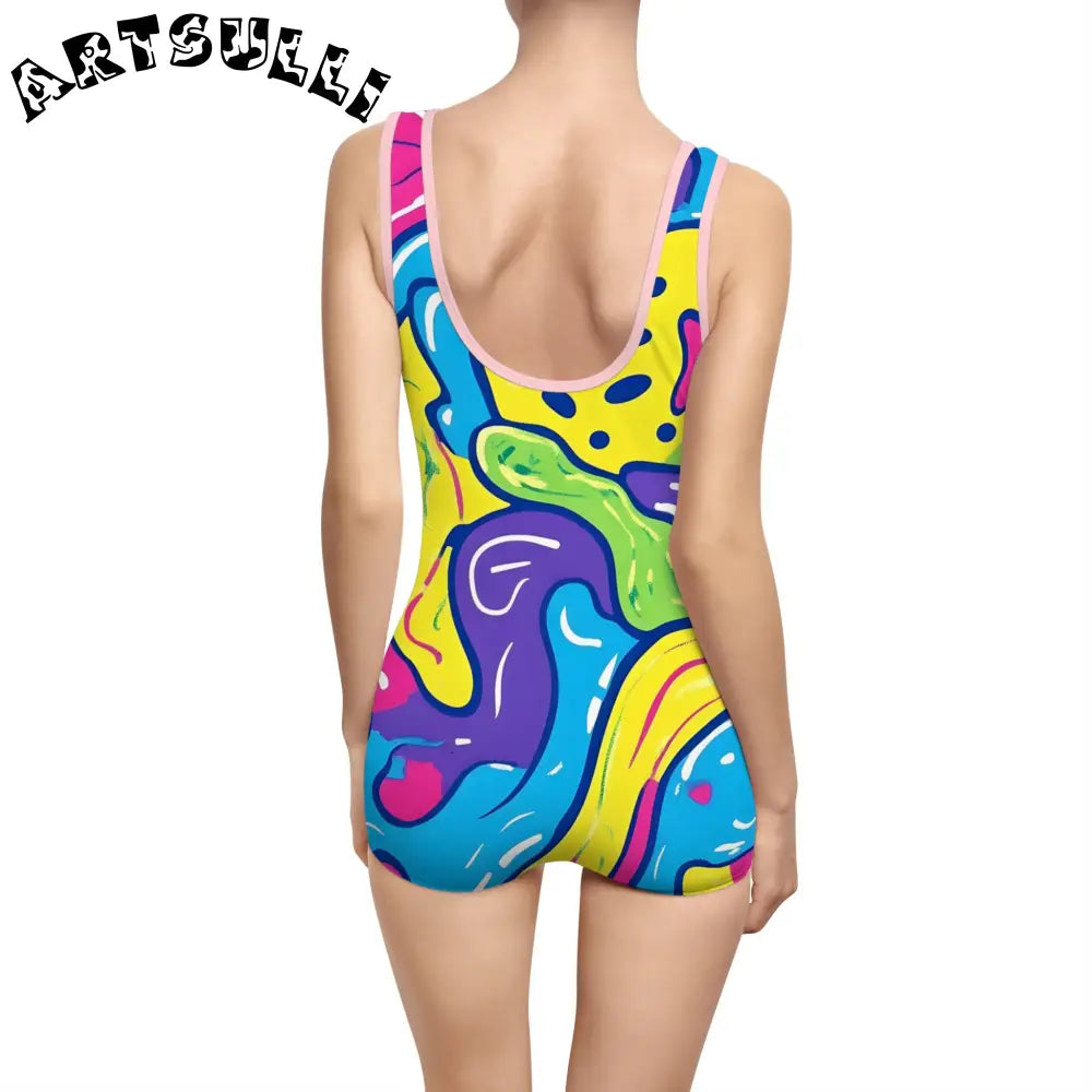 JAKKOUTTHEBXX Colorful Abstract Print Boyleg One-Piece 2025
