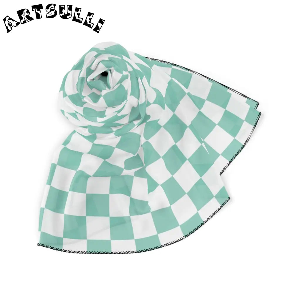 JAKKOUTTHEBXX Checkerboard II Light Green Poly Scarf JAKKOUTTHEBXX