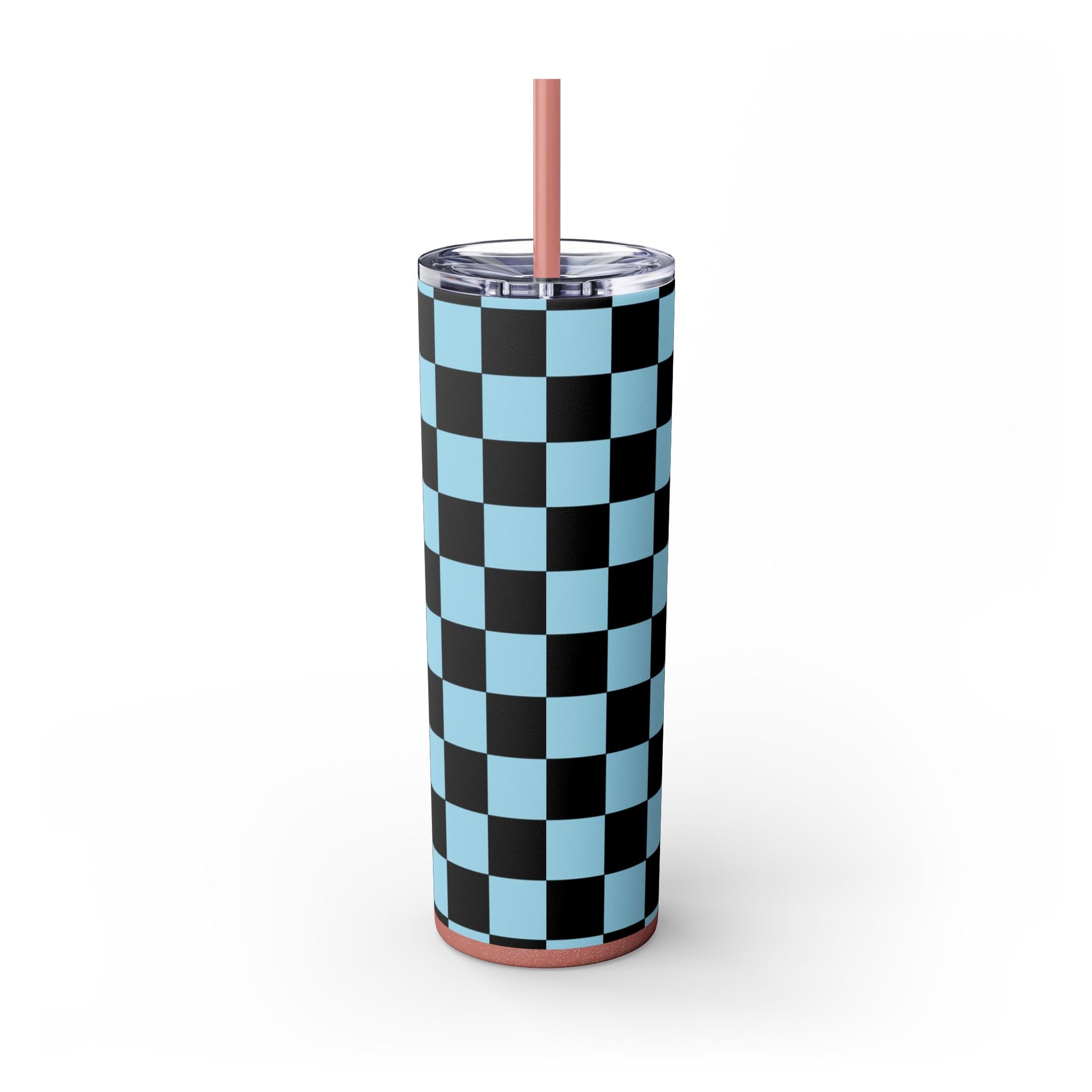 Checkerboard Black and Blue Skinny Tumbler with Straw, 20oz, Artsulli - Art is Long, Life is Short, Mug, , , , , , , 