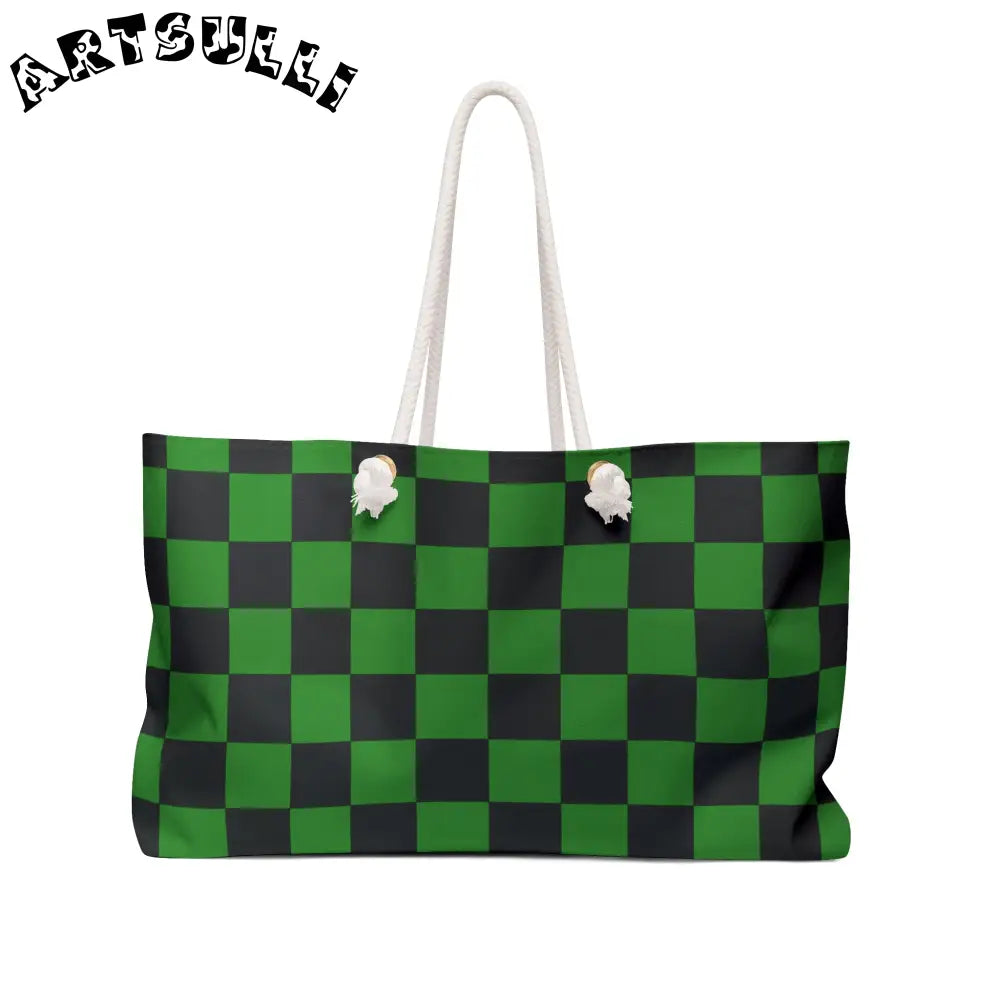 JAKKOUTTHEBXX Checkerboard Green and Black Weekender Bag