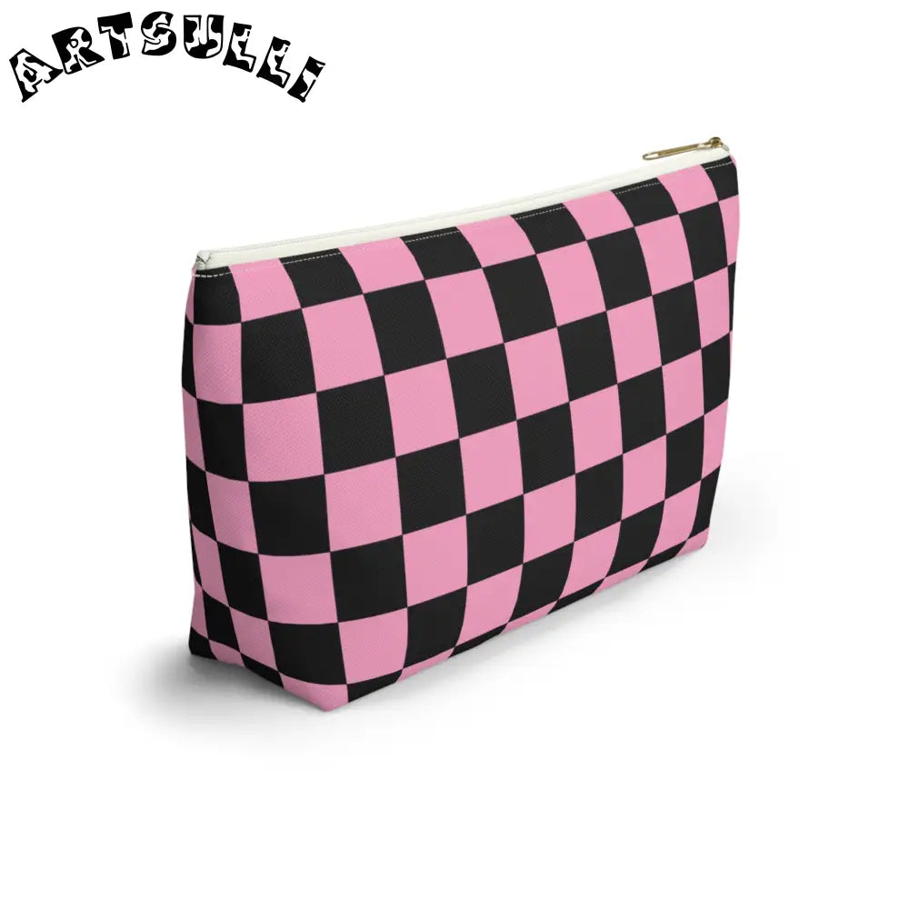JAKKOUTTHEBXX Checkerboard Black and Pink Accessory Pouch w T-bottom