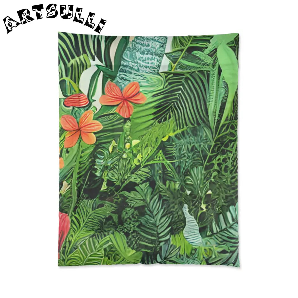JAKKOUTTHEBXX Art Printed Tropical Foliage Blanket with Green Leaves