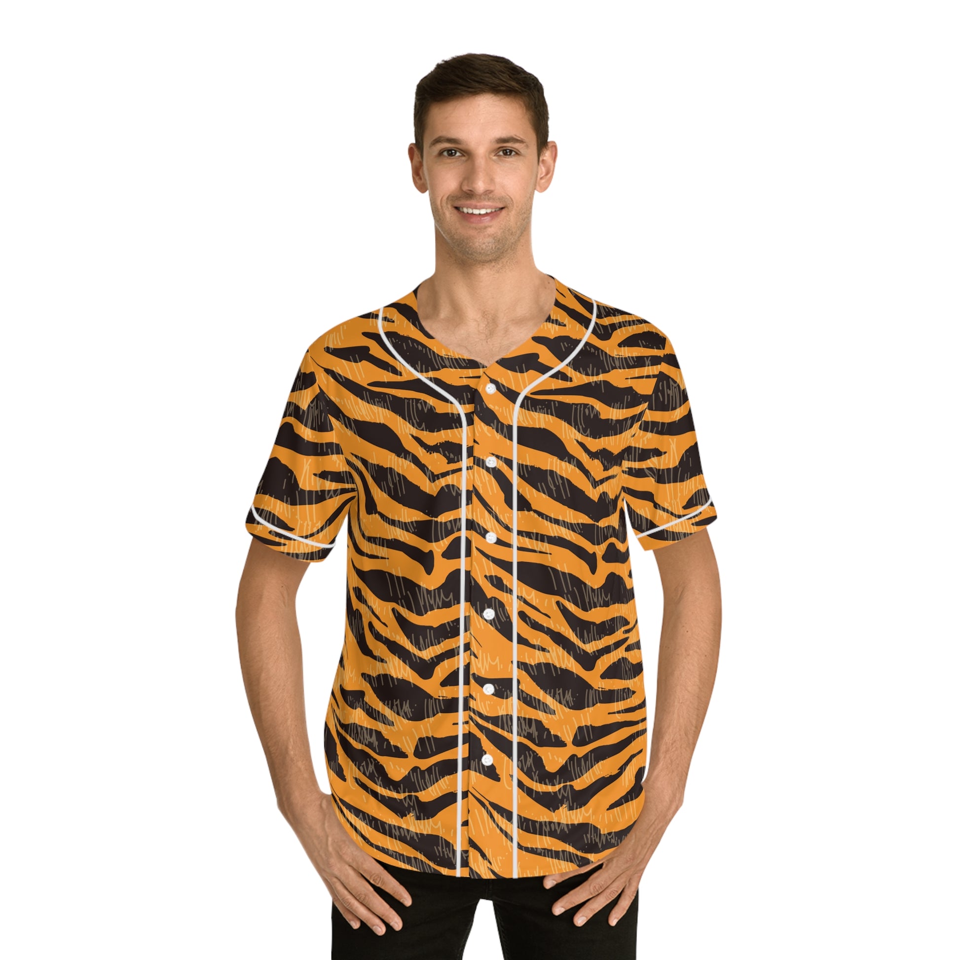 Tiger Scratches Orange & Black Men's Baseball Jersey (AOP), Artsulli - Art is Long, Life is Short, All Over Prints, , , , , , , 