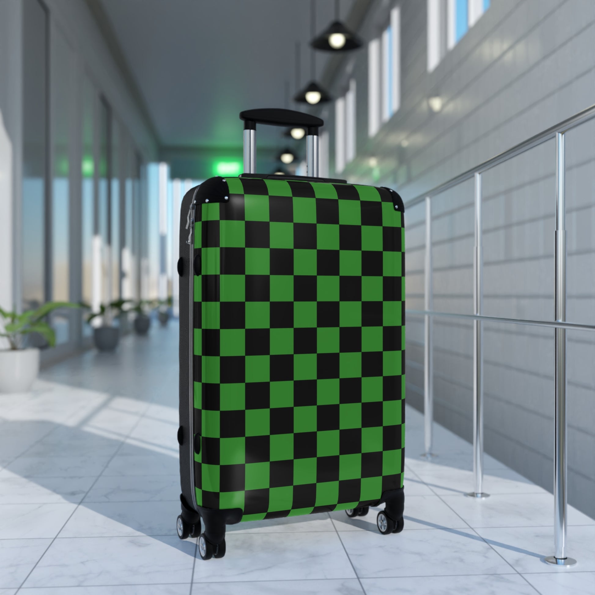 Checkerboard Green and Black Suitcase, Artsulli - Art is Long, Life is Short, Bags, , , , , , , 