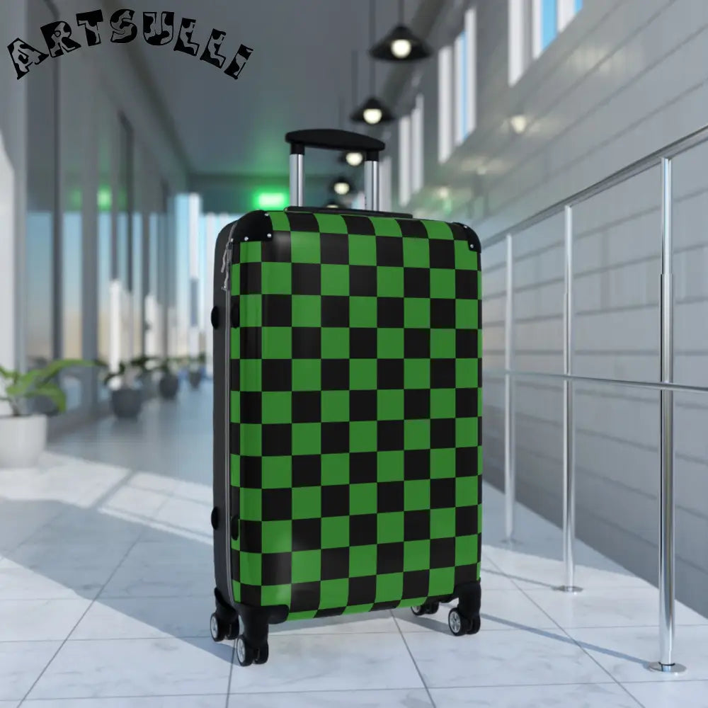 JAKKOUTTHEBXX Checkerboard Green and Black Suitcase JAKKOUTTHEBXX