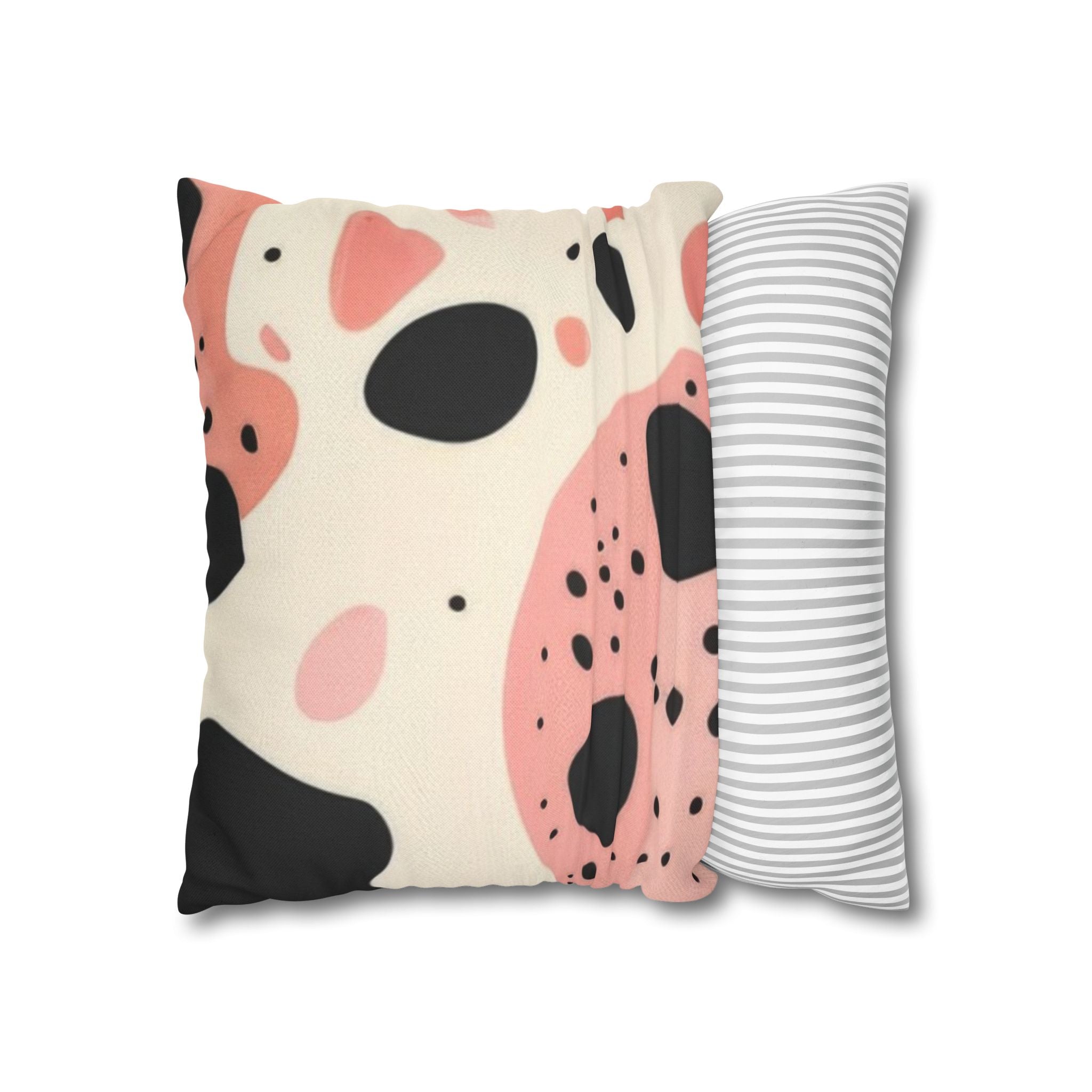 Organic Cow Print Cream and Pink Spun Polyester Square Pillowcase, Artsulli - Art is Long, Life is Short, Home Decor, , , , , , , 