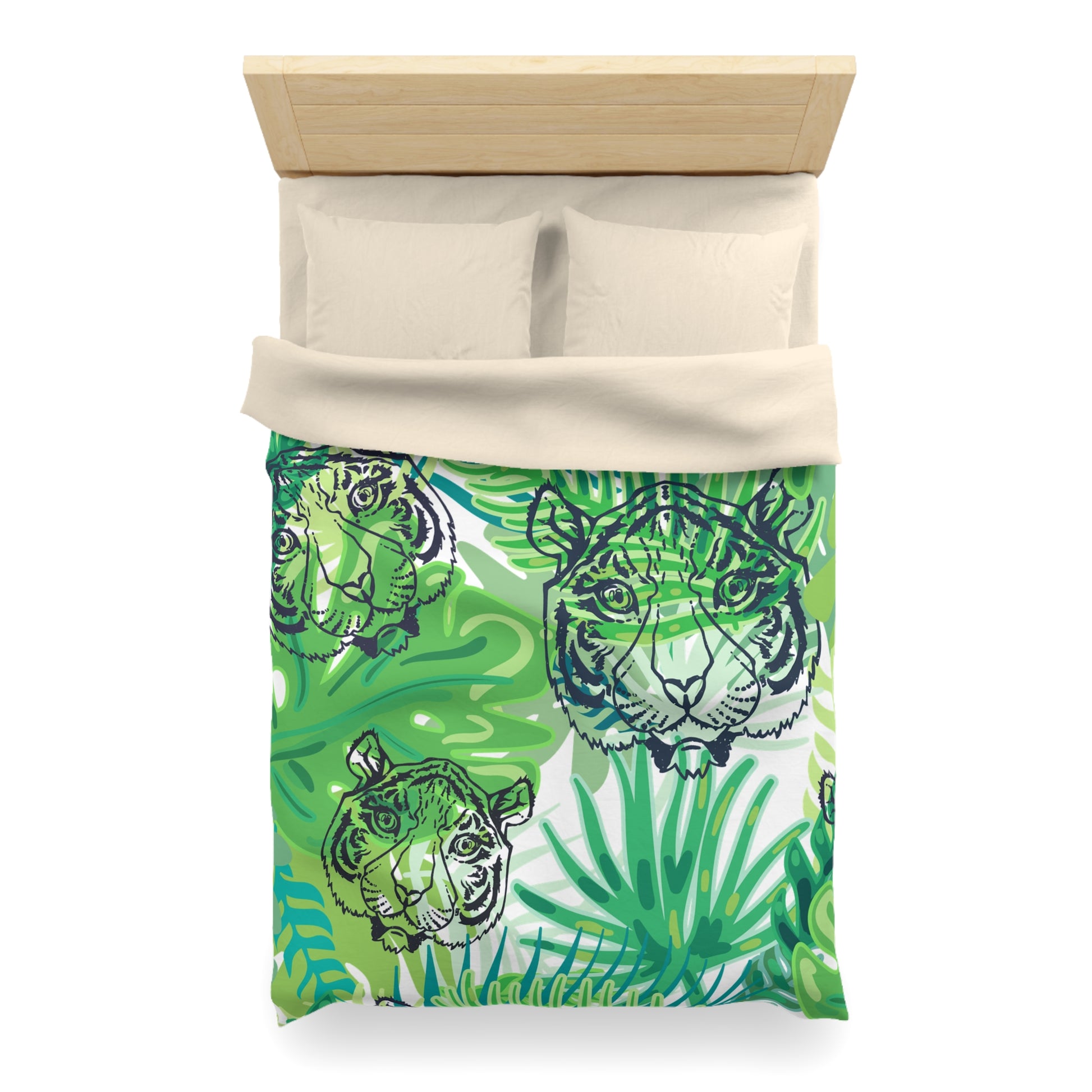 Tropical Jungle Tigers Green Microfiber Duvet Cover, Artsulli - Art is Long, Life is Short, Home Decor, , , , , , , 