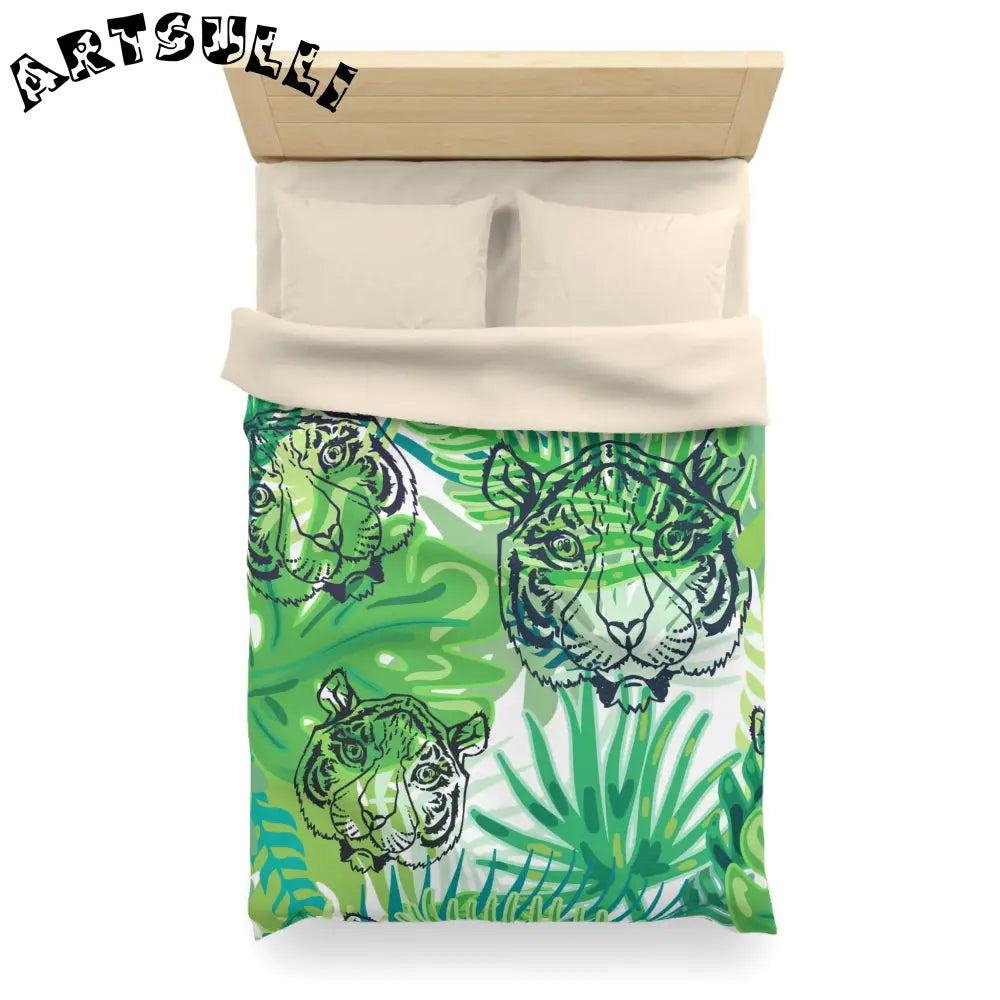 JAKKOUTTHEBXX Tropical Jungle Tigers Green Microfiber Duvet Cover