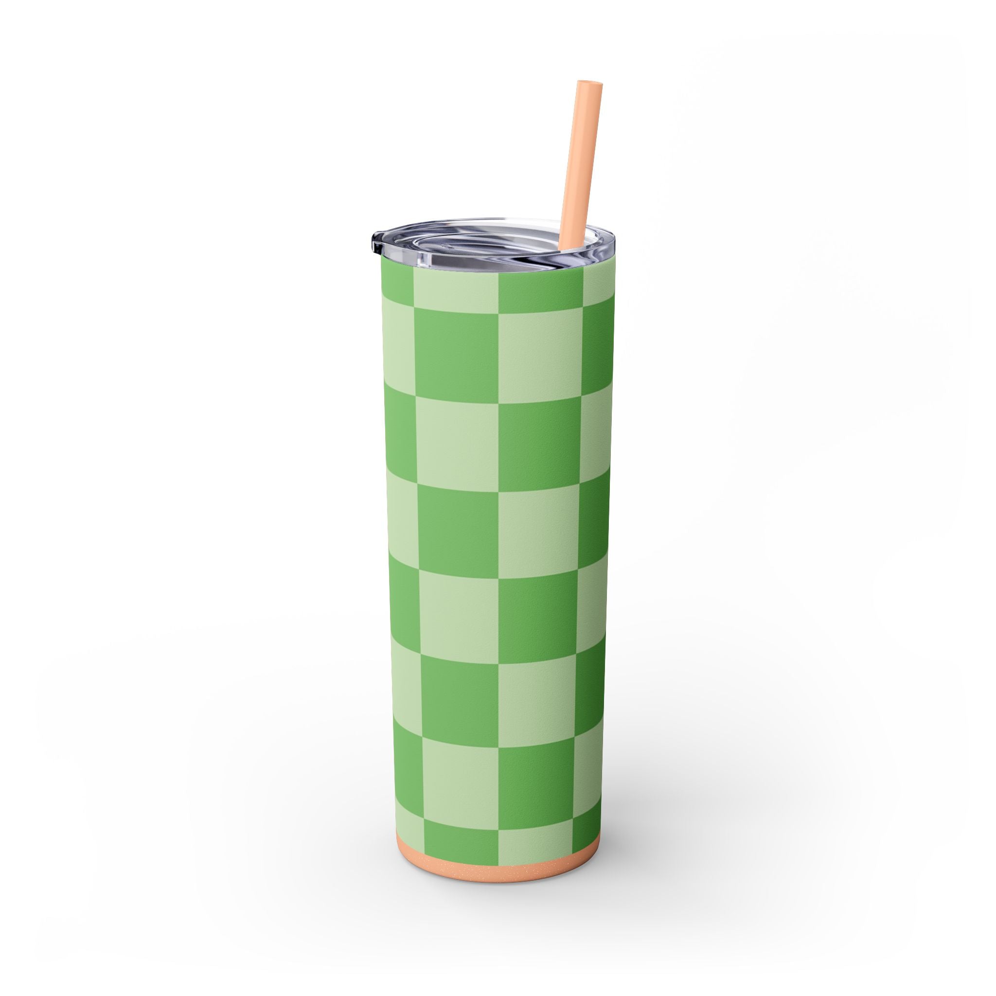 Checkerboard Green Skinny Tumbler with Straw, 20oz, Artsulli - Art is Long, Life is Short, Mug, , , , , , , 