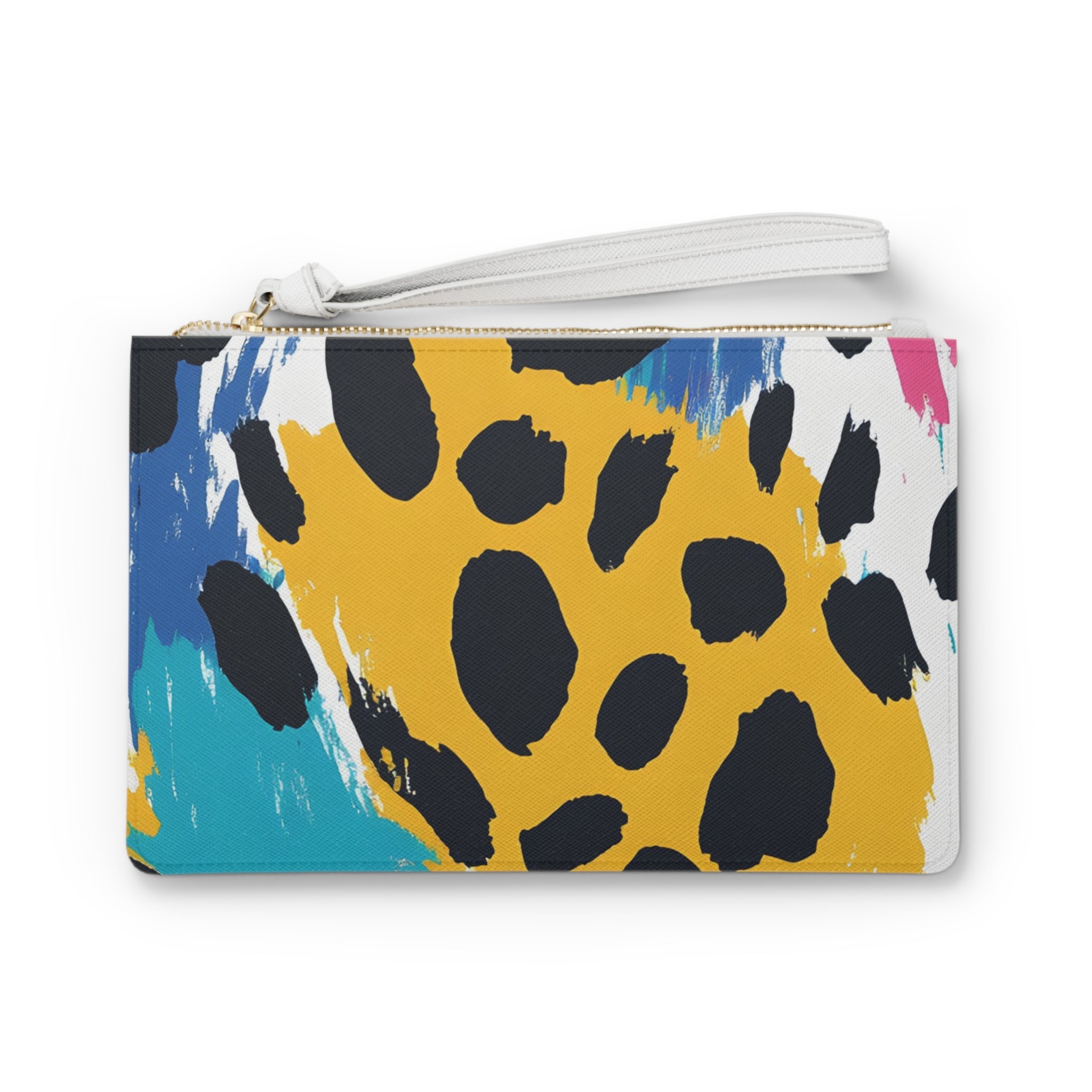 Leopard Print x Paint Brush Strokes Multi-Color Clutch Bag, Artsulli - Art is Long, Life is Short, Bags, Size, One size, , , , , 29399014296690454771