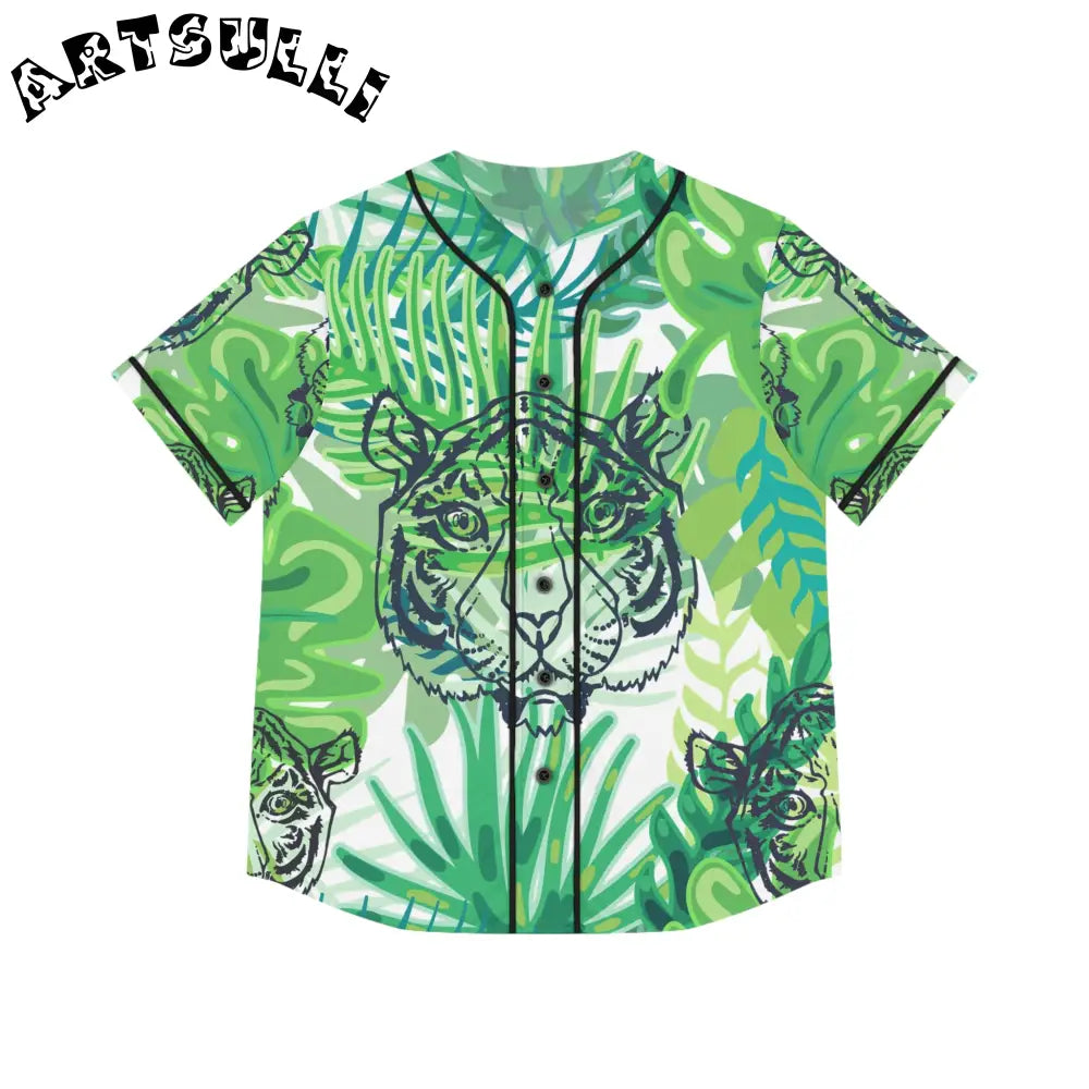 JAKKOUTTHEBXX Tropical Jungle Tigers Green Women’s Baseball Jersey