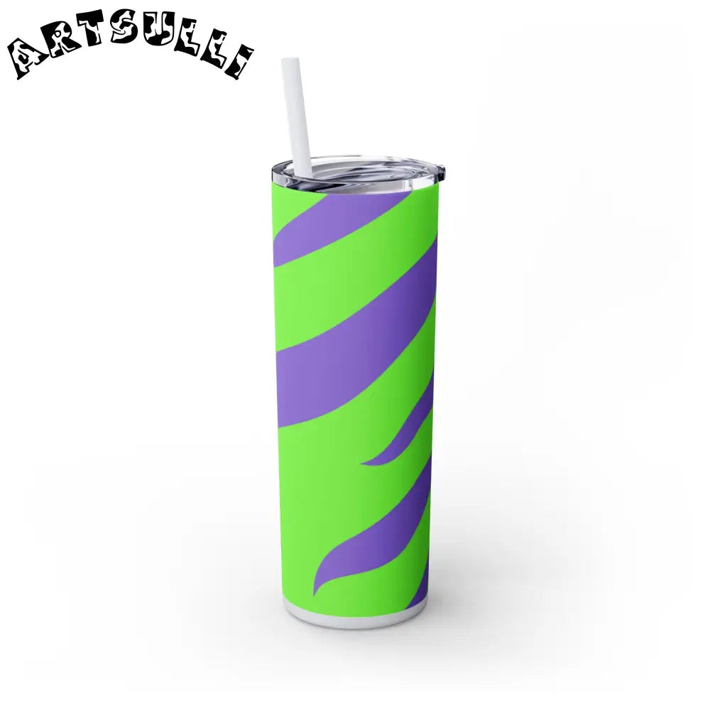 JAKKOUTTHEBXX Tyrannosaurus Print Green and Purple Skinny Tumbler