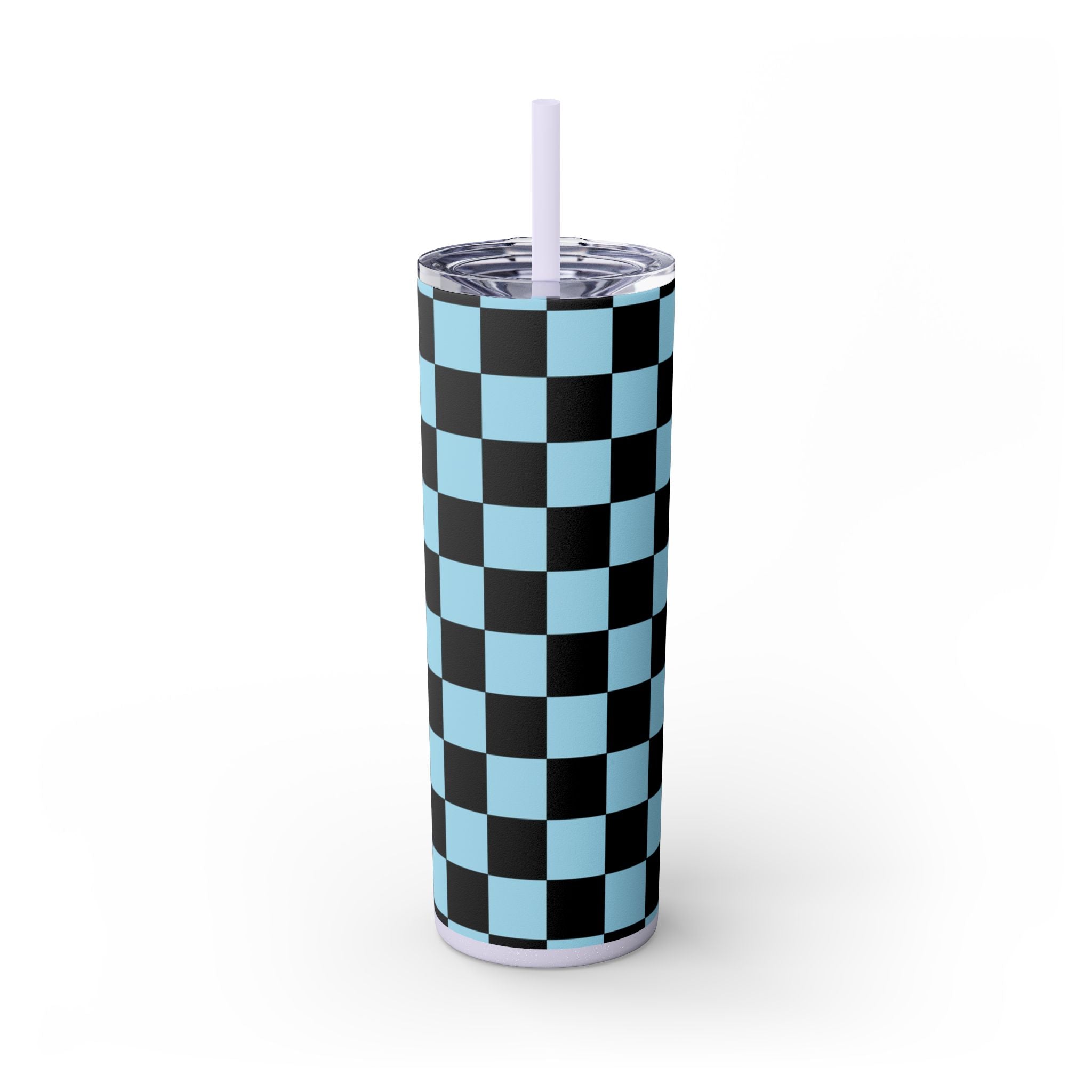 Checkerboard Black and Blue Skinny Tumbler with Straw, 20oz, Artsulli - Art is Long, Life is Short, Mug, Finish, Glossy, Color, Glitter Lilac, Size, 20oz, 33644959234359007259