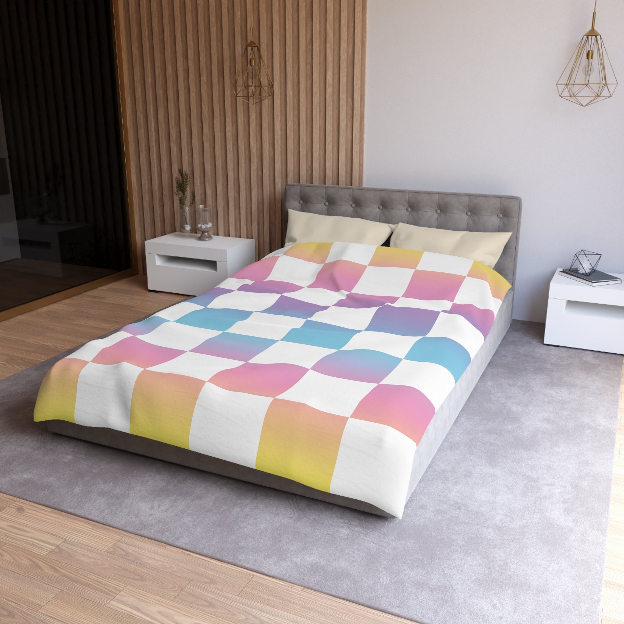 Vaporwave Check Microfiber Duvet Cover, Artsulli - Art is Long, Life is Short, Home Decor, , , , , , , 