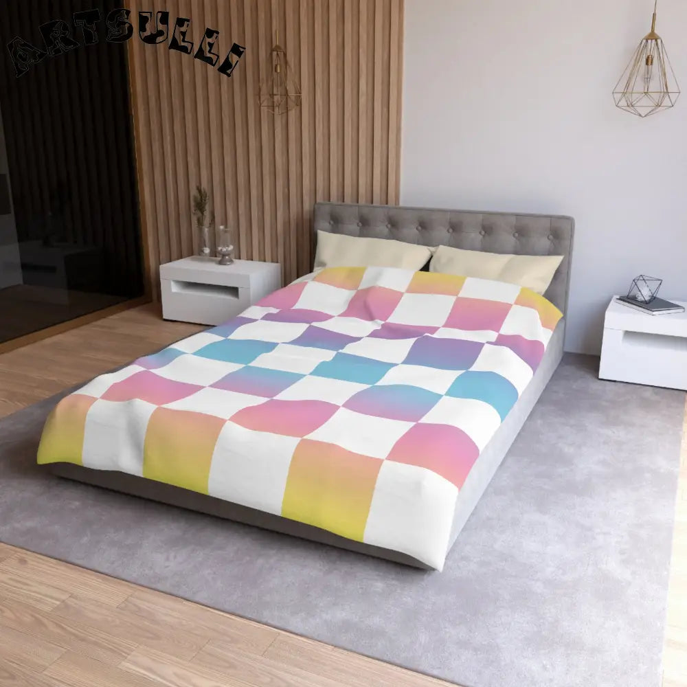 JAKKOUTTHEBXX Vaporwave Check Microfiber Duvet Cover JAKKOUTTHEBXX