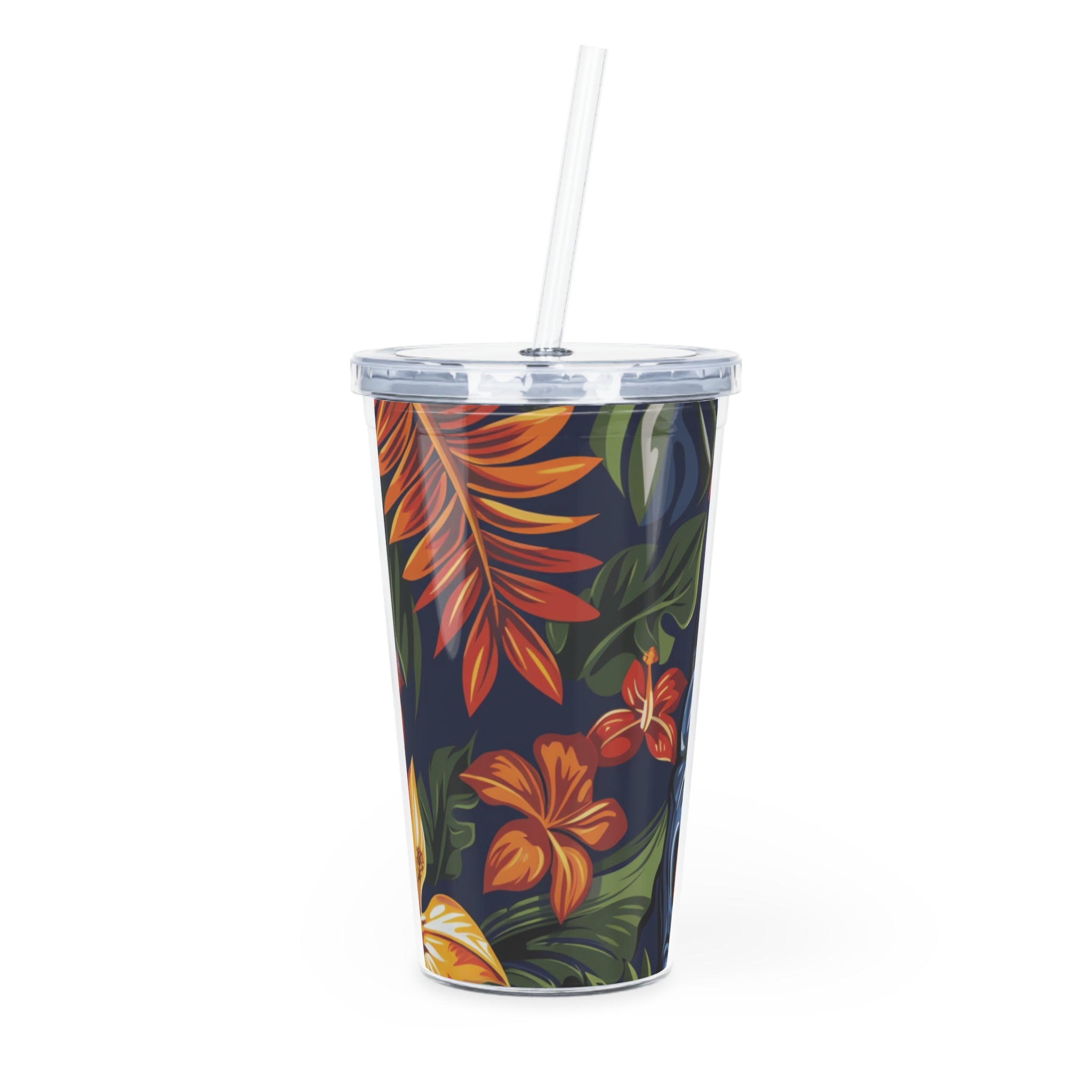 Tiki Bloom Navy Plastic Tumbler with Straw, Artsulli - Art is Long, Life is Short, Mug, Size, 20oz, Color, Transparent, , , 23692142273025004957