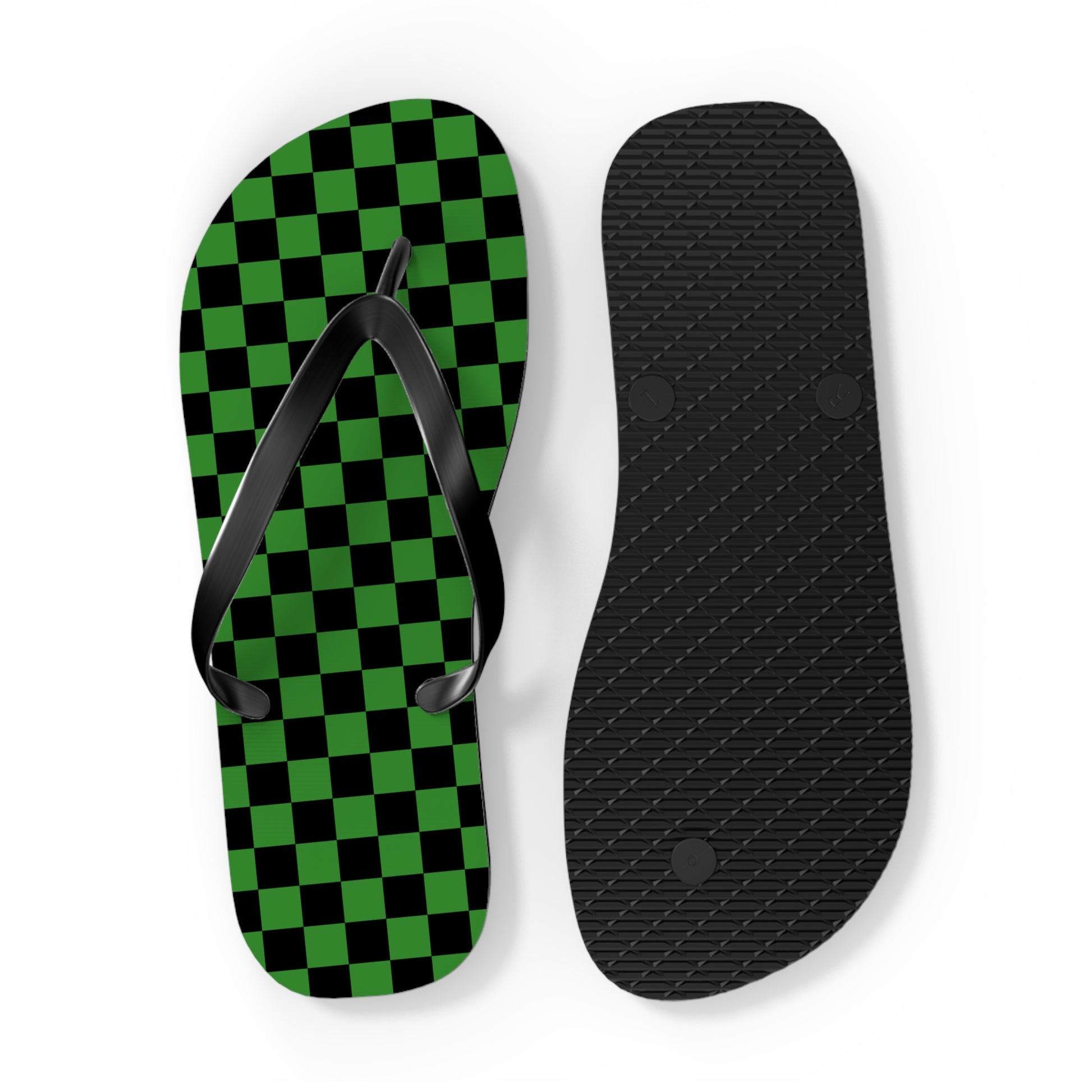 Checkerboard Green and Black Flip Flops, Artsulli - Art is Long, Life is Short, Shoes, , , , , , , 