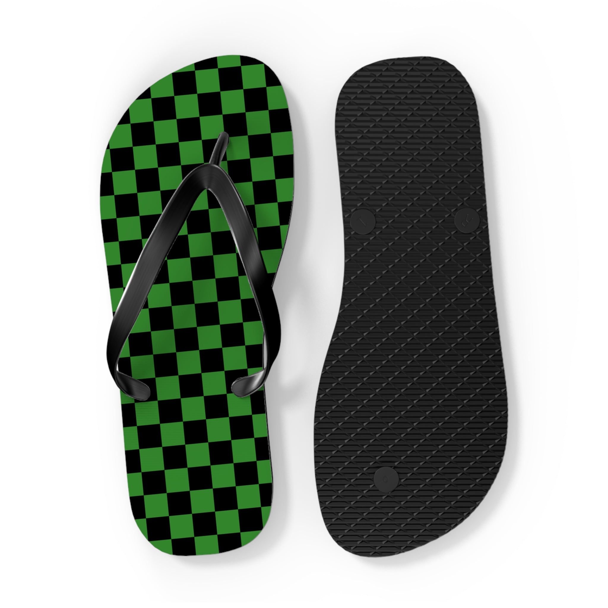 Checkerboard Green and Black Flip Flops, Artsulli - Art is Long, Life is Short, Shoes, , , , , , , 