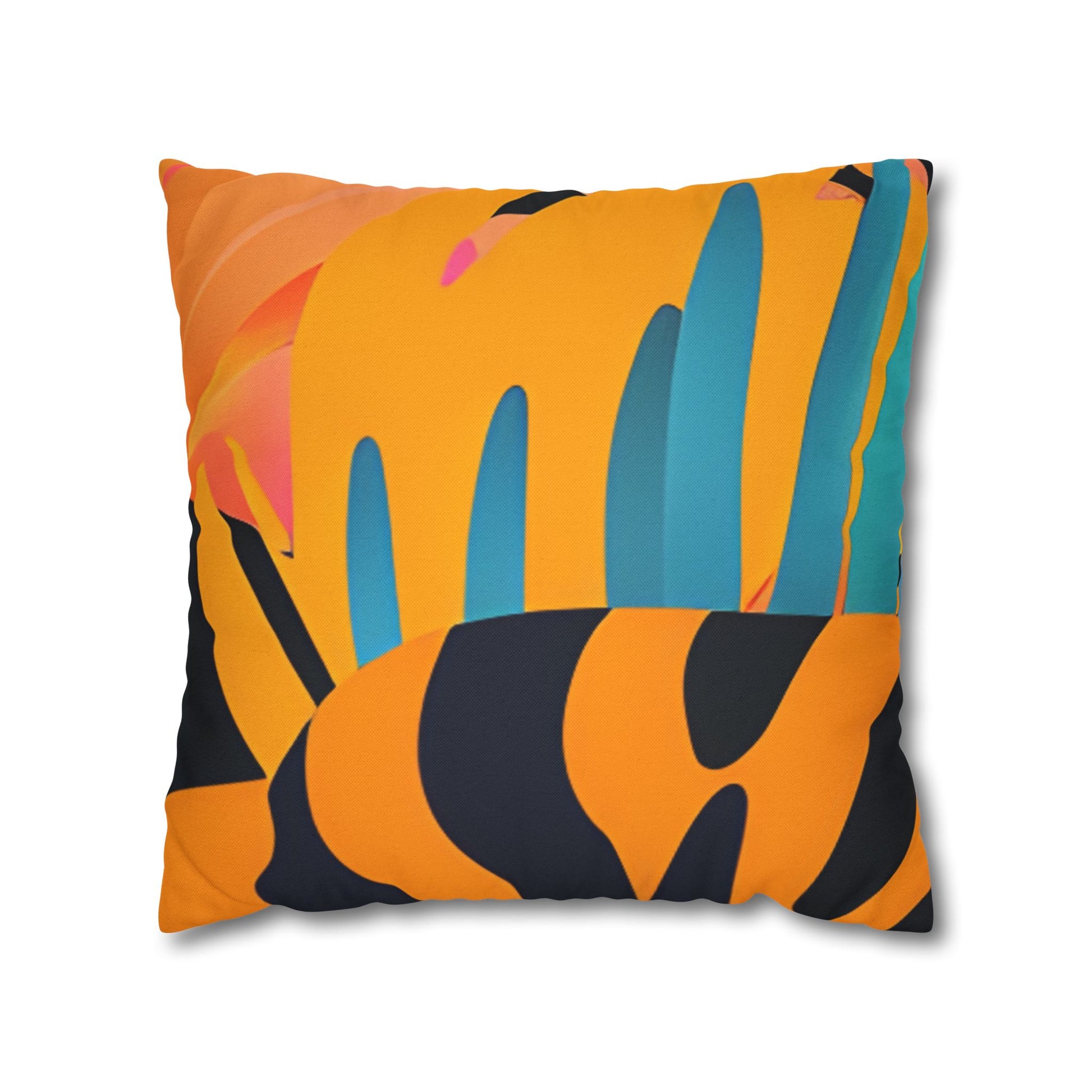 Palm Leaves x Tiger Stripes Orange and Blue Spun Polyester Square Pillowcase, Artsulli - Art is Long, Life is Short, Home Decor, Size, 18" × 18", , , , , 89979335829245