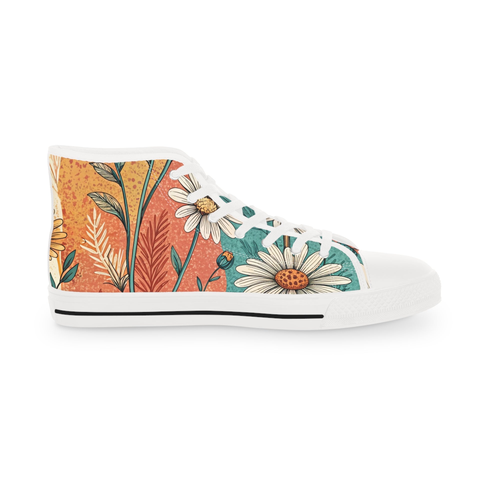 Retro Daisy Dream Men's High Top Sneakers, Artsulli - Art is Long, Life is Short, Shoes, , , , , , , 