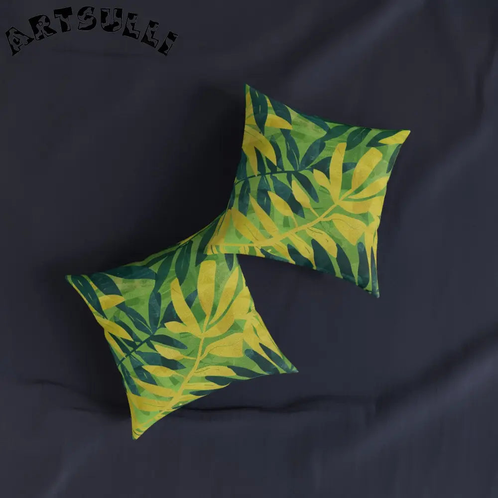 JAKKOUTTHEBXX Tropical Leaf Faux Suede Square Pillow JAKKOUTTHEBXX