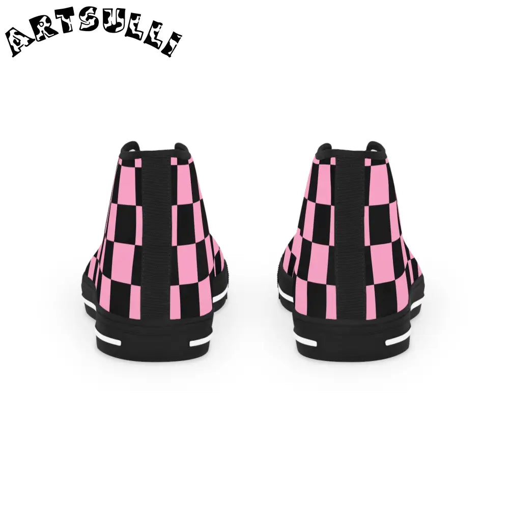 JAKKOUTTHEBXX Checkerboard Black and Pink Men’s High Top Sneakers