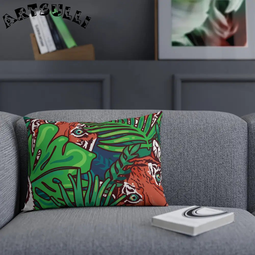 JAKKOUTTHEBXX Tropical Jungle Tigers Blue and Green Cushion