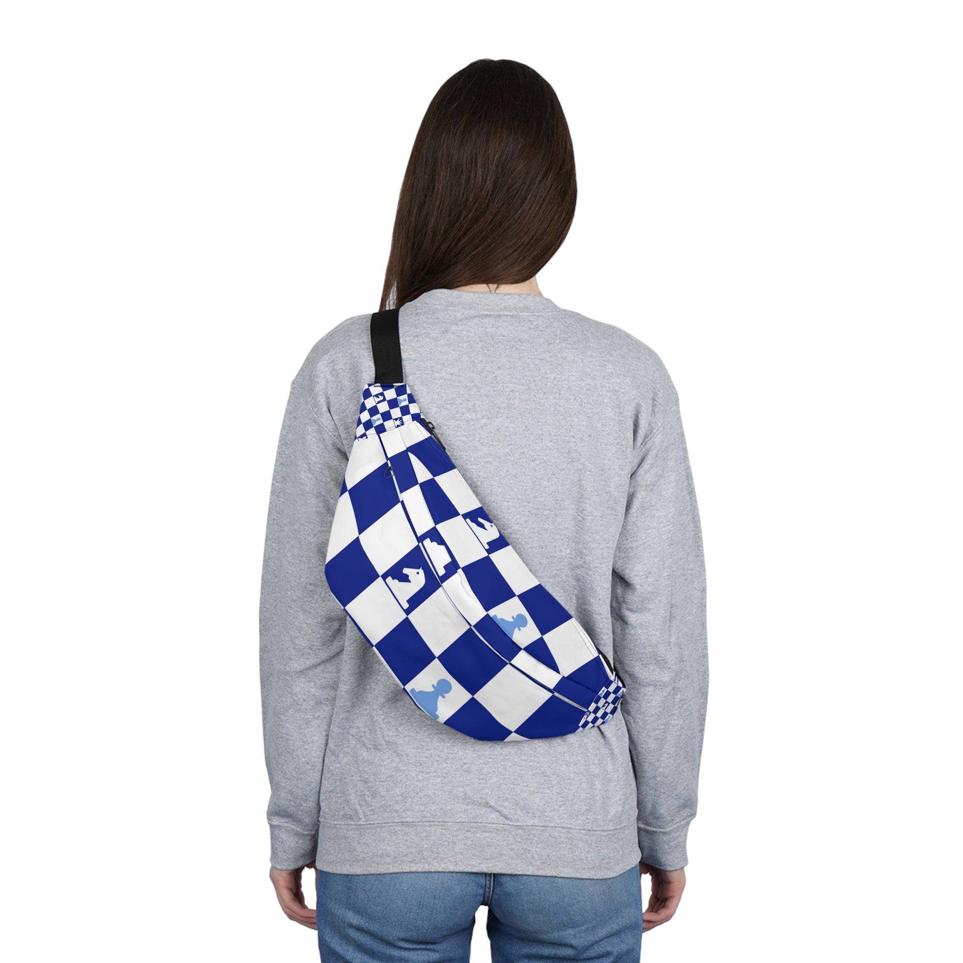Chessboard Navy Blue Large Fanny Pack, Artsulli - Art is Long, Life is Short, Bags, , , , , , , 