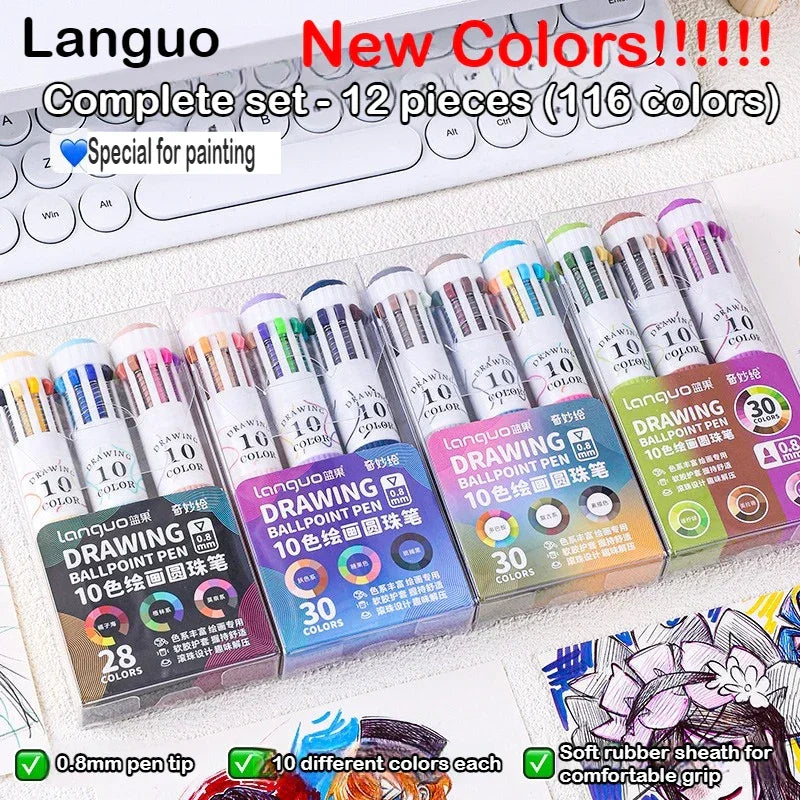 Buy The Best By Artsulli - Art is Long Life Short - Languo 120/10 Color Ballpoint Pen Cartoon 0.8mm Soft Grip Press Multicolor Writing