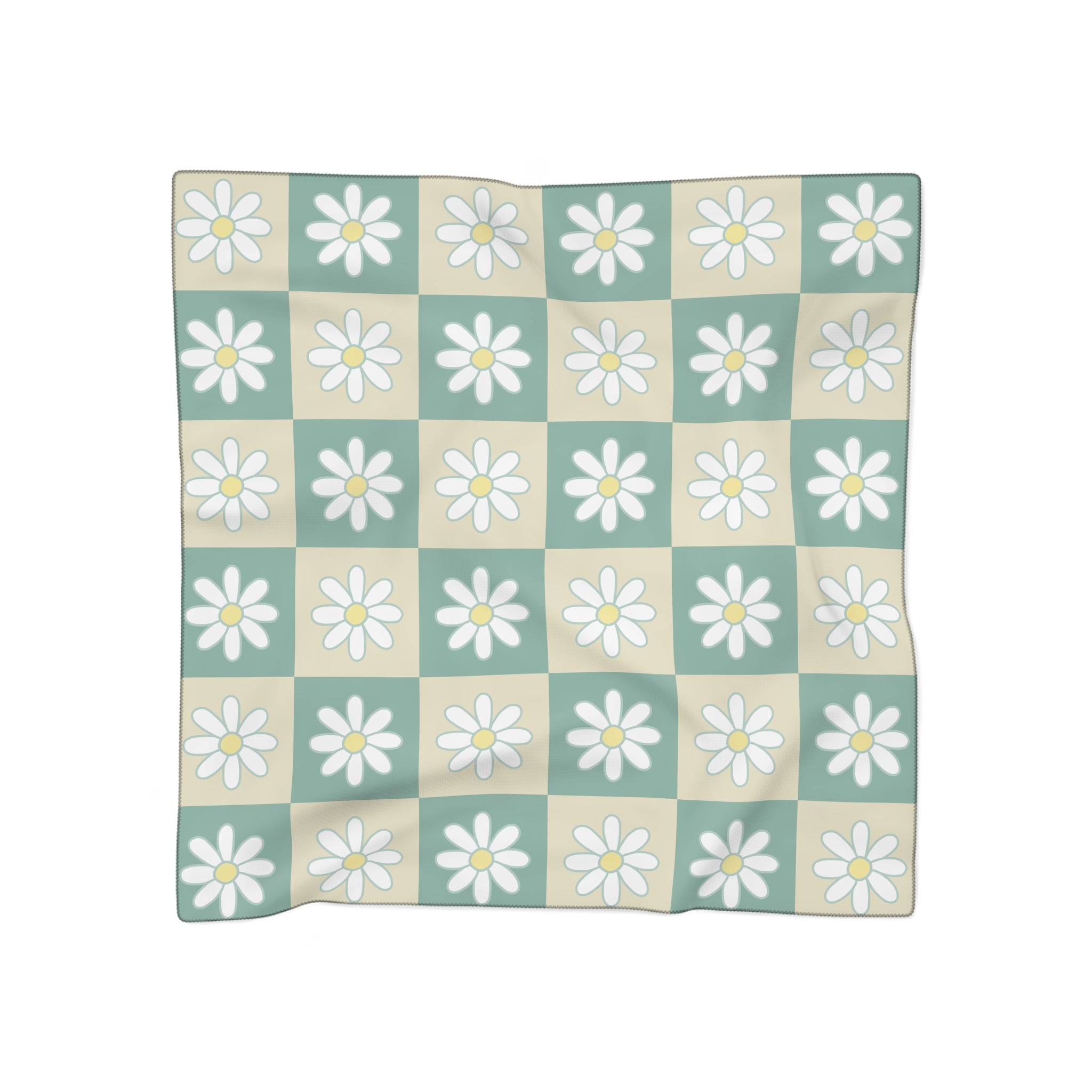 Retro Daisy Grid Poly Scarf, Artsulli - Art is Long, Life is Short, Accessories, Color, Poly voile, Size, 25" × 25", , , 23957156333406611507