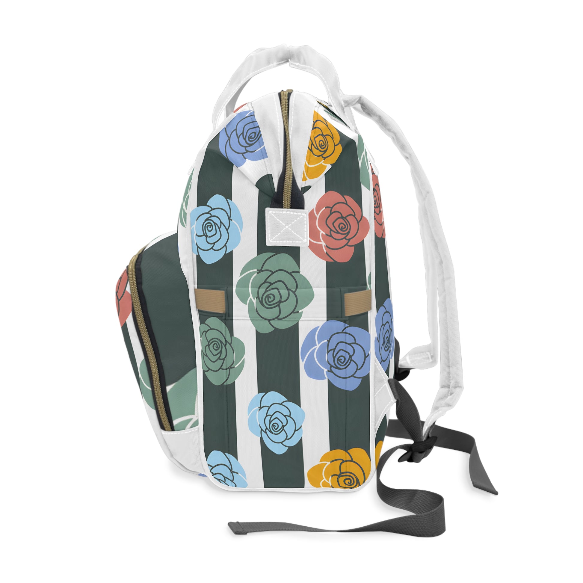 Stripes x Roses Black and White Multifunctional Diaper Backpack, Artsulli - Art is Long, Life is Short, Bags, , , , , , , 