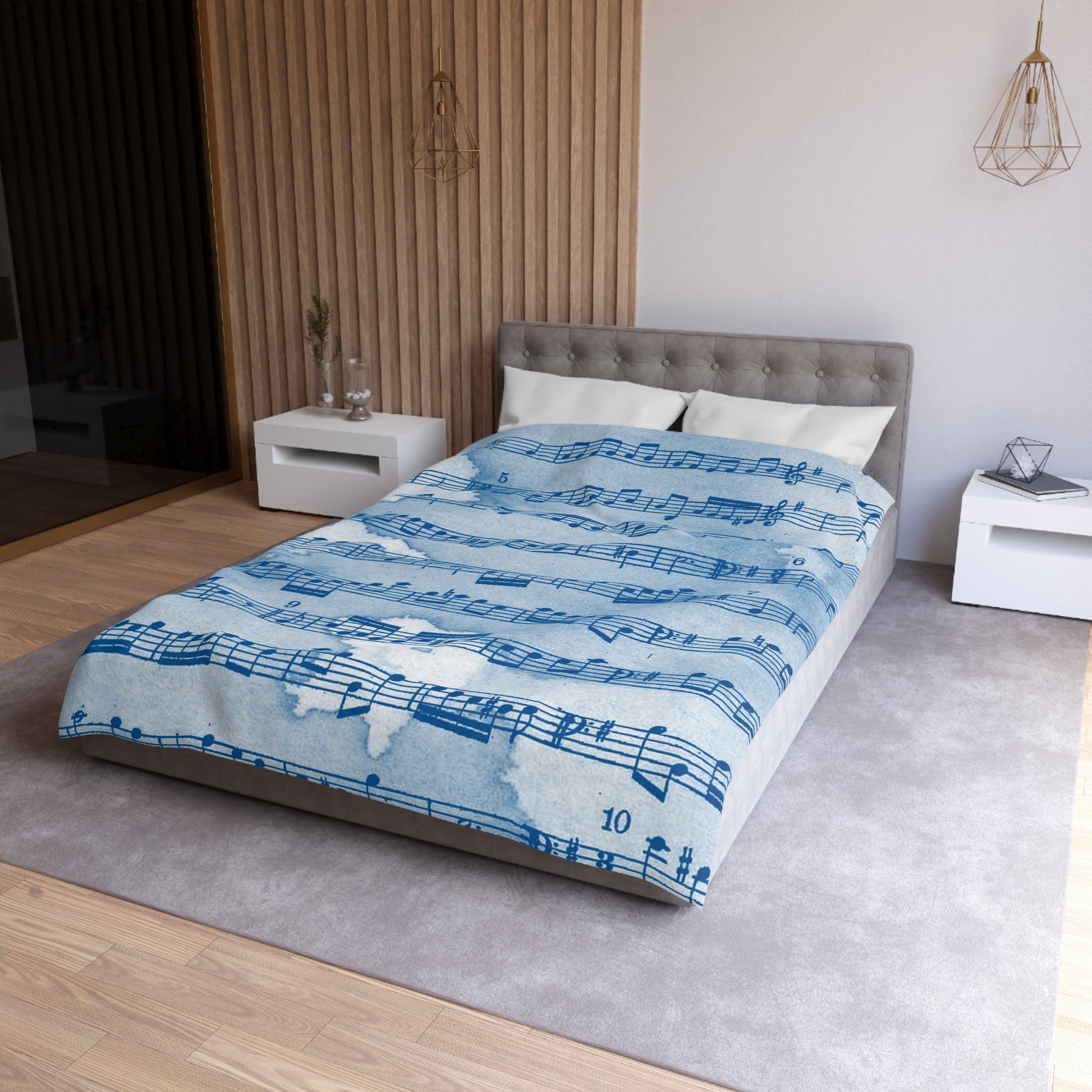 Drip Spill Type Beat Sheet Music Blue Microfiber Duvet Cover, Artsulli - Art is Long, Life is Short, Home Decor, , , , , , , 