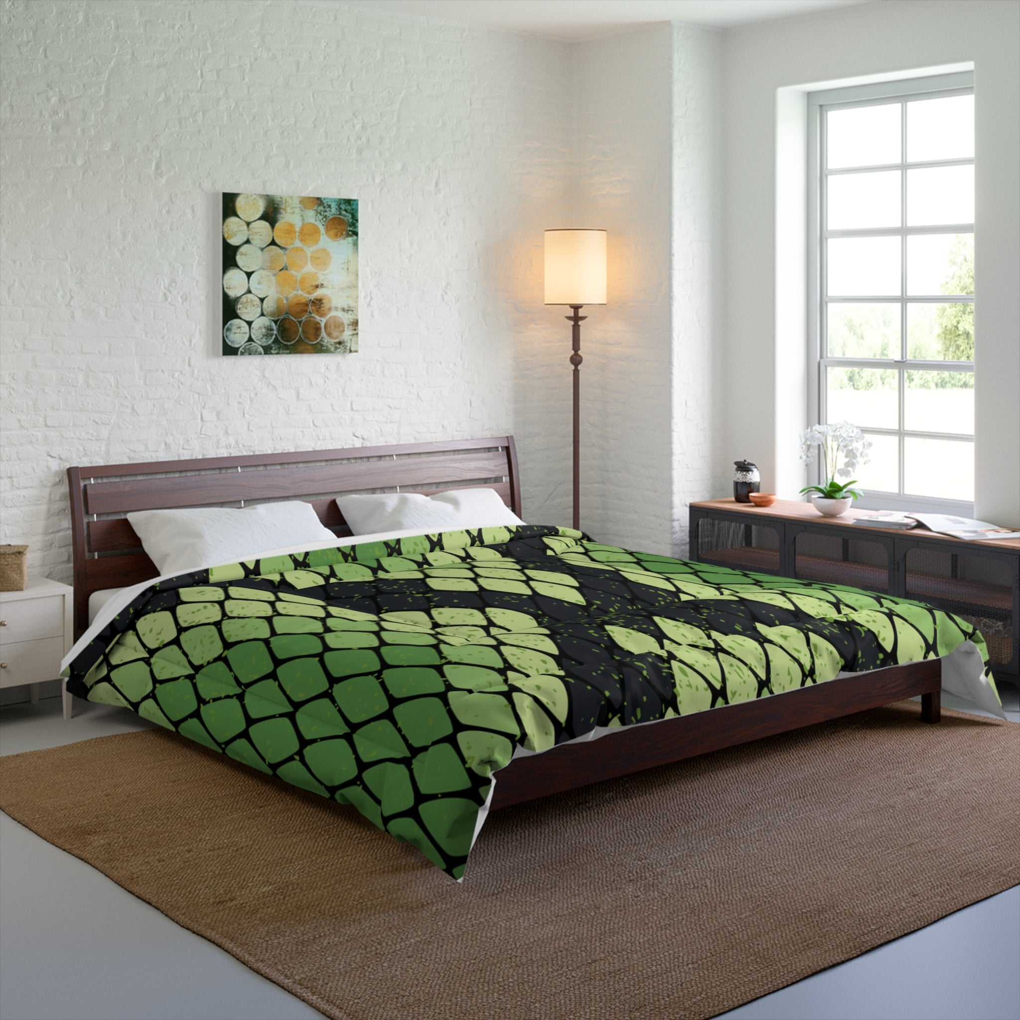 Snake Skin Green and Black Comforter, Artsulli - Art is Long, Life is Short, Home Decor, , , , , , , 