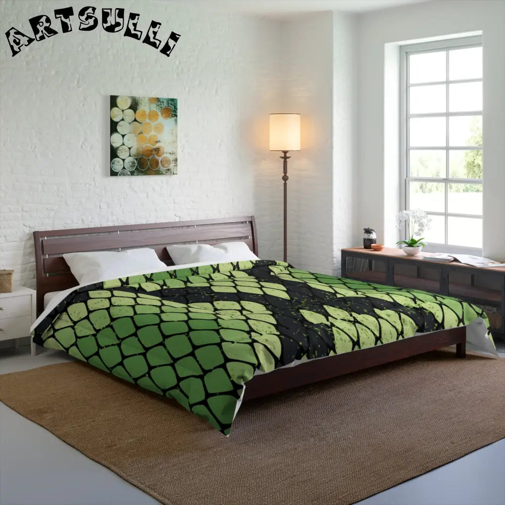 JAKKOUTTHEBXX Snake Skin Green and Black Comforter JAKKOUTTHEBXX
