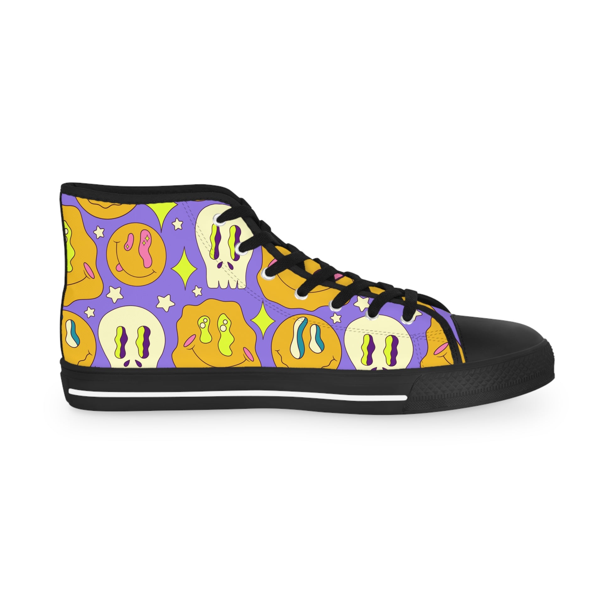 Trippy Crystallic Smiley Dayglo Men's High Top Sneakers, Artsulli - Art is Long, Life is Short, Shoes, , , , , , , 