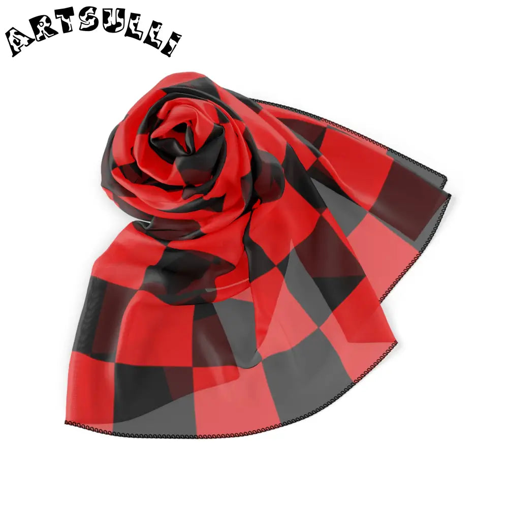 JAKKOUTTHEBXX Checkerboard Red and Black Poly Scarf JAKKOUTTHEBXX