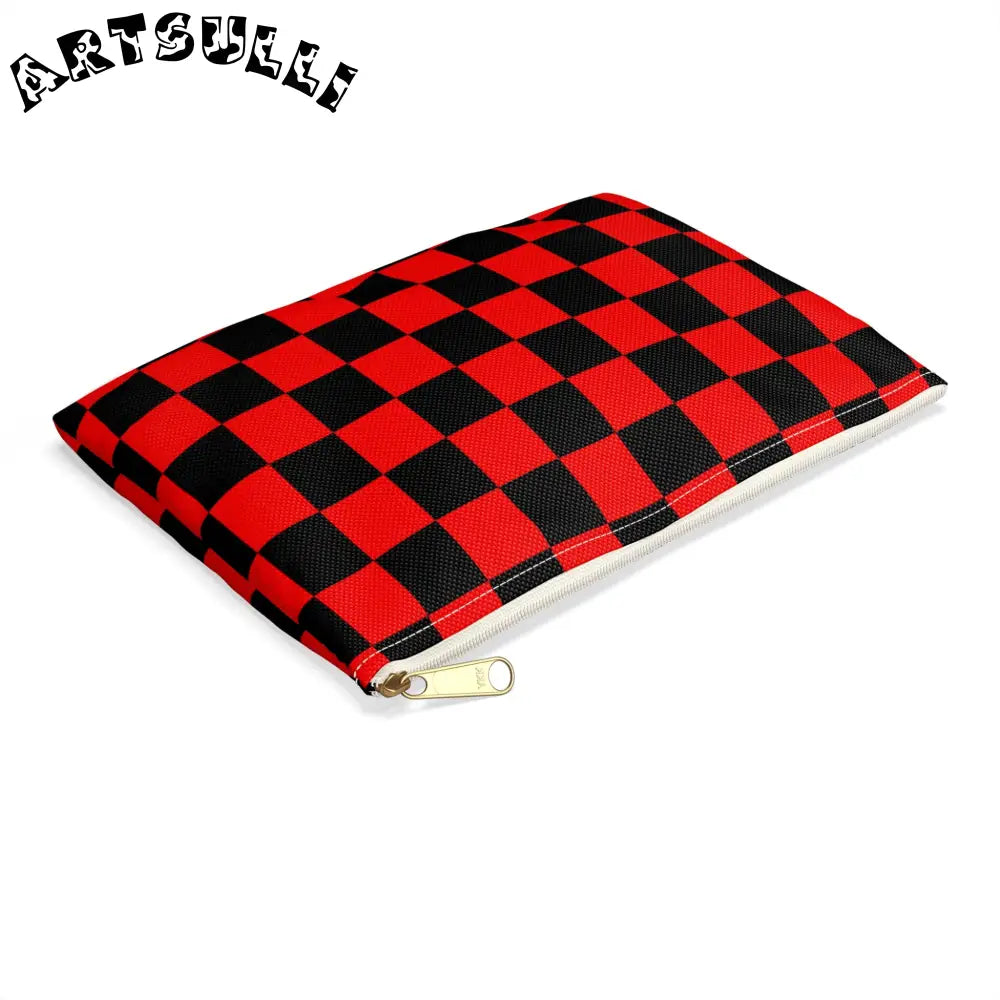 JAKKOUTTHEBXX Checkerboard Red and Black Accessory Pouch