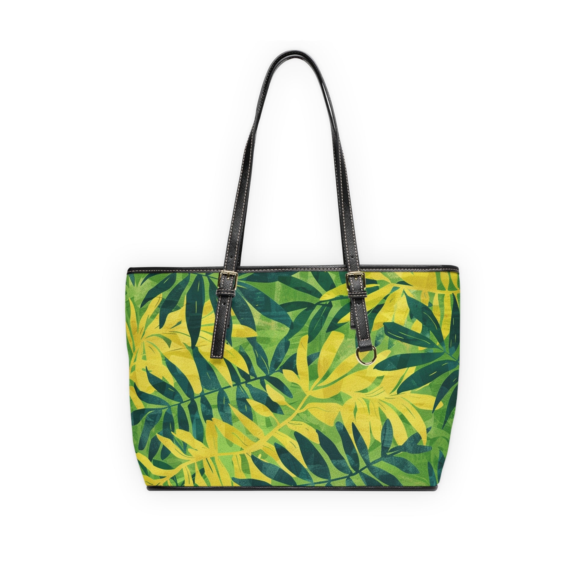 Green Leaf x Yellow Leaf x Tropical x Jungle II PU Leather Shoulder Bag, Artsulli - Art is Long, Life is Short, Bags, Size, 16" x 10", Color, Black, , , 29878355319366900905