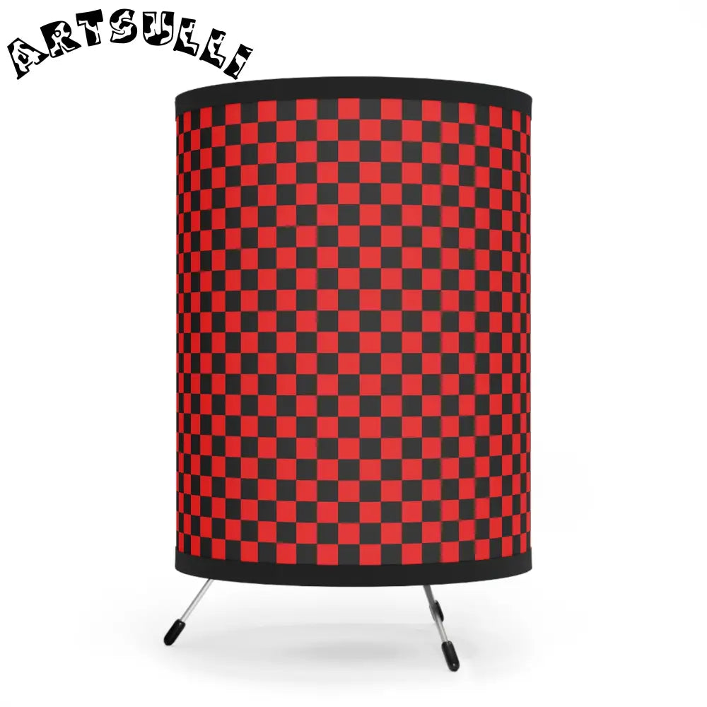 JAKKOUTTHEBXX Checkerboard Red and Black Tripod Lamp with High-Res
