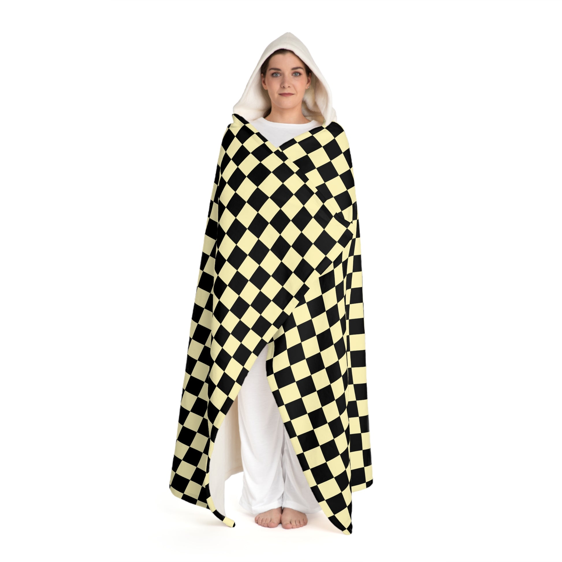 Checkerboard II Black and Yellow Hooded Sherpa Fleece Blanket, Artsulli - Art is Long, Life is Short, All Over Prints, , , , , , , 