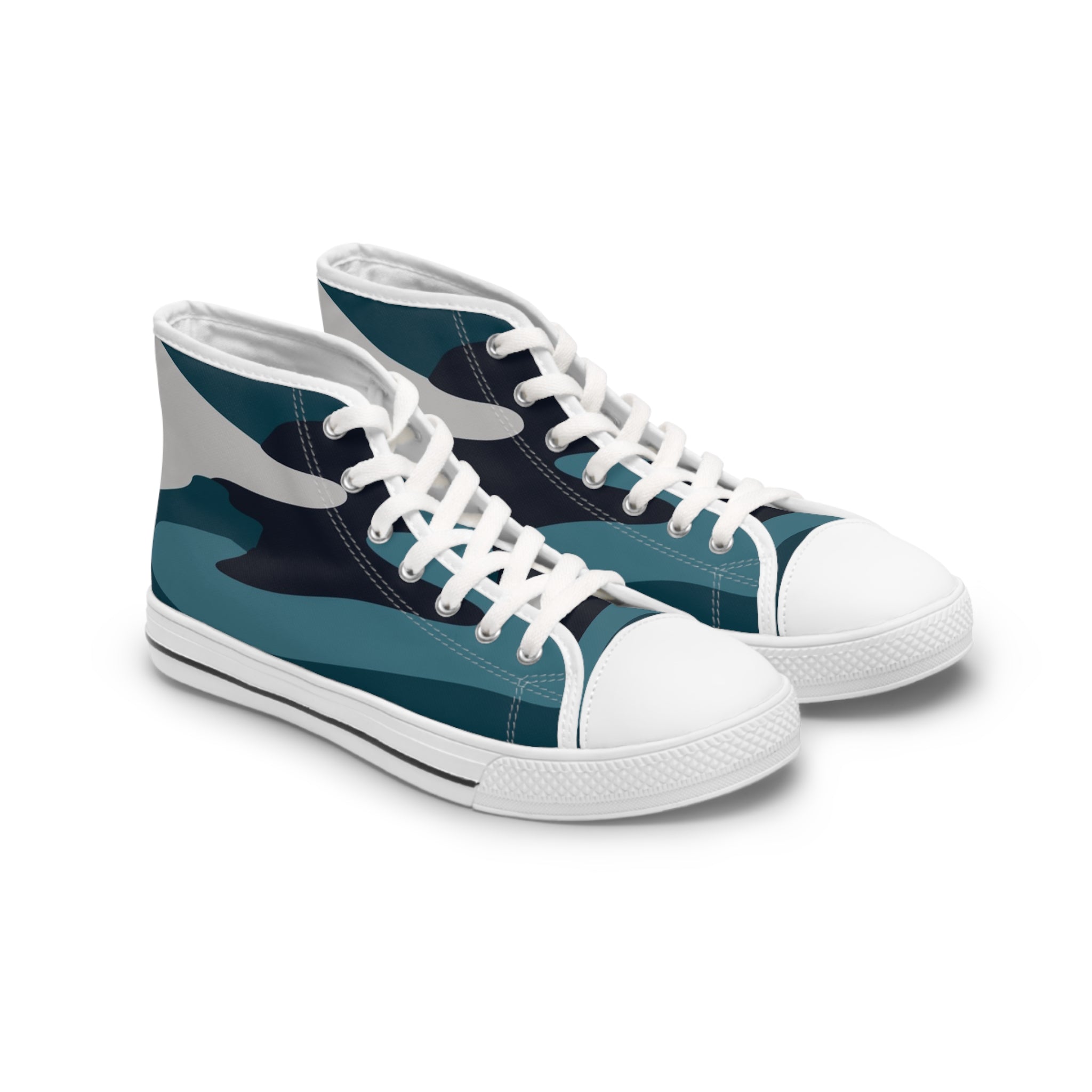 Blue Camouflage Women's High Top Sneakers, Artsulli - Art is Long, Life is Short, Shoes, Size, US 5.5, Color, White sole, , , 12549812876265