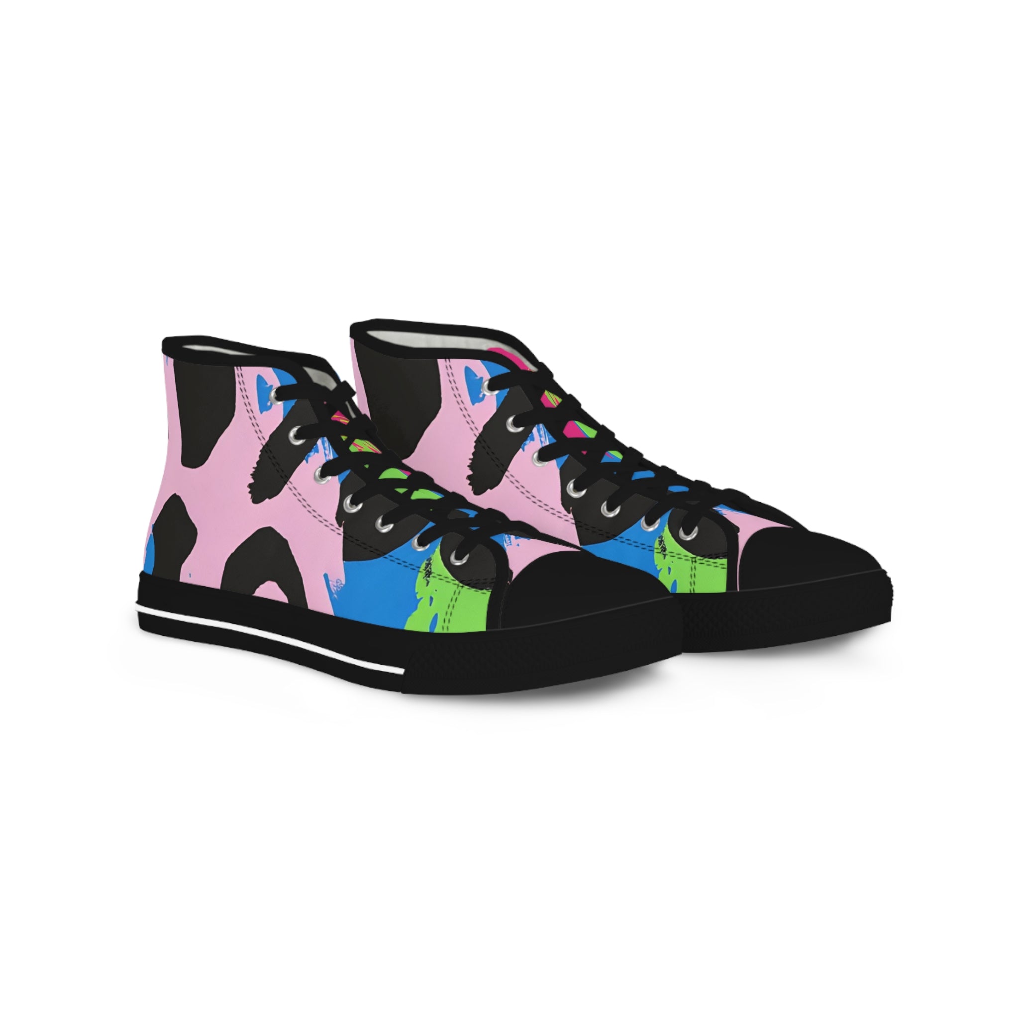 90s Neon Men's High Top Sneakers, Artsulli - Art is Long, Life is Short, Shoes, Size, US 5, Color, Black sole, , , 32943537613594885756