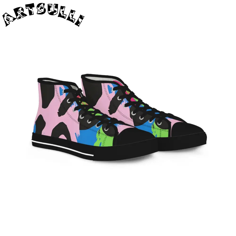 90s Neon Men's High Top Sneakers, Artsulli - Art is Long, Life is Short, Shoes, Size, US 5, Color, Black sole, , , 32943537613594885756